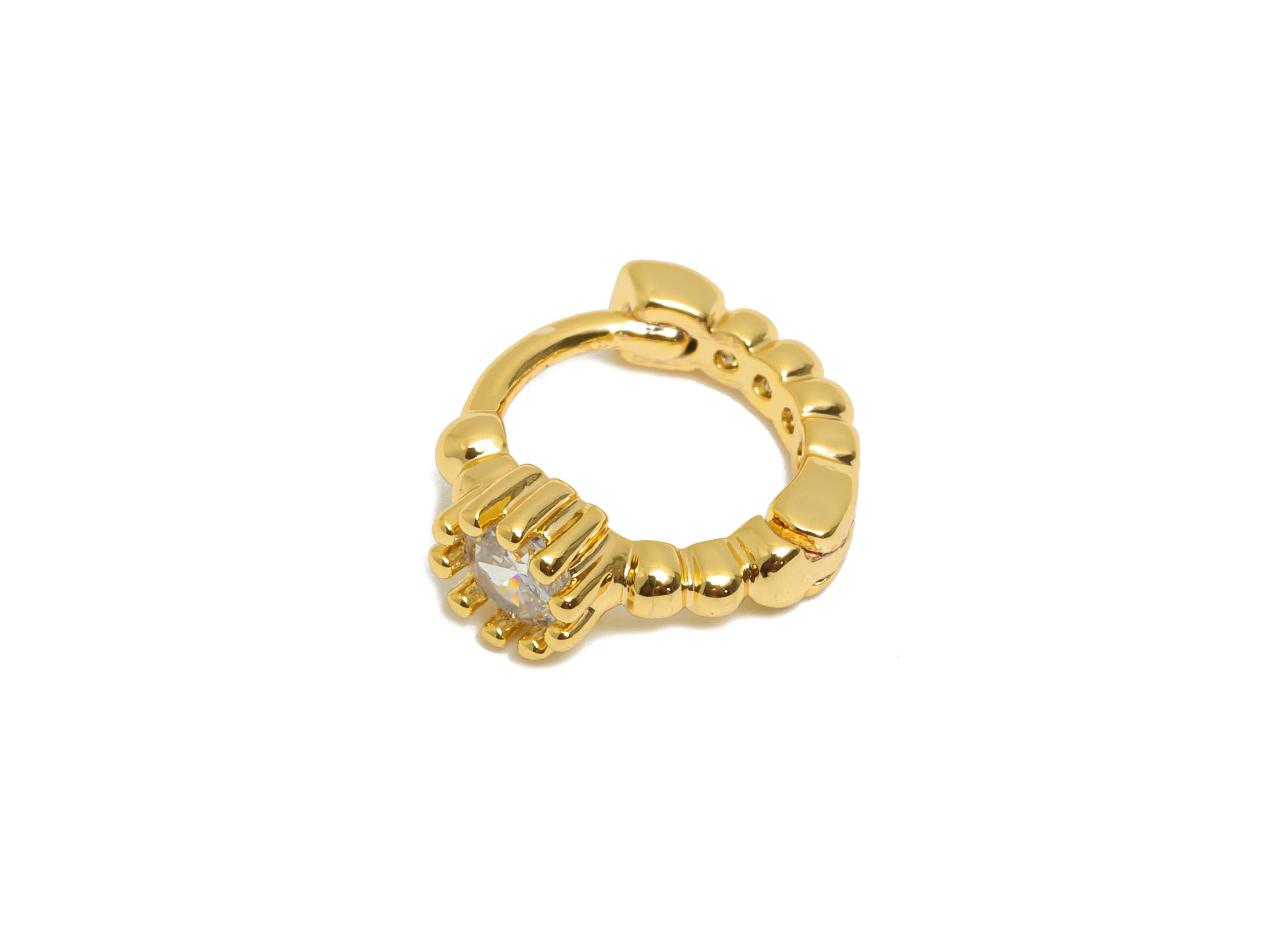 Brass CZ Huggie Hoop Earring - Textured Brass Zircon Earring - Mini Huggie Hoop Clasp - 18K Real Gold Plated - 12.24x11.27x3.4mm - RGP10850 - DOMEDBAZAAR