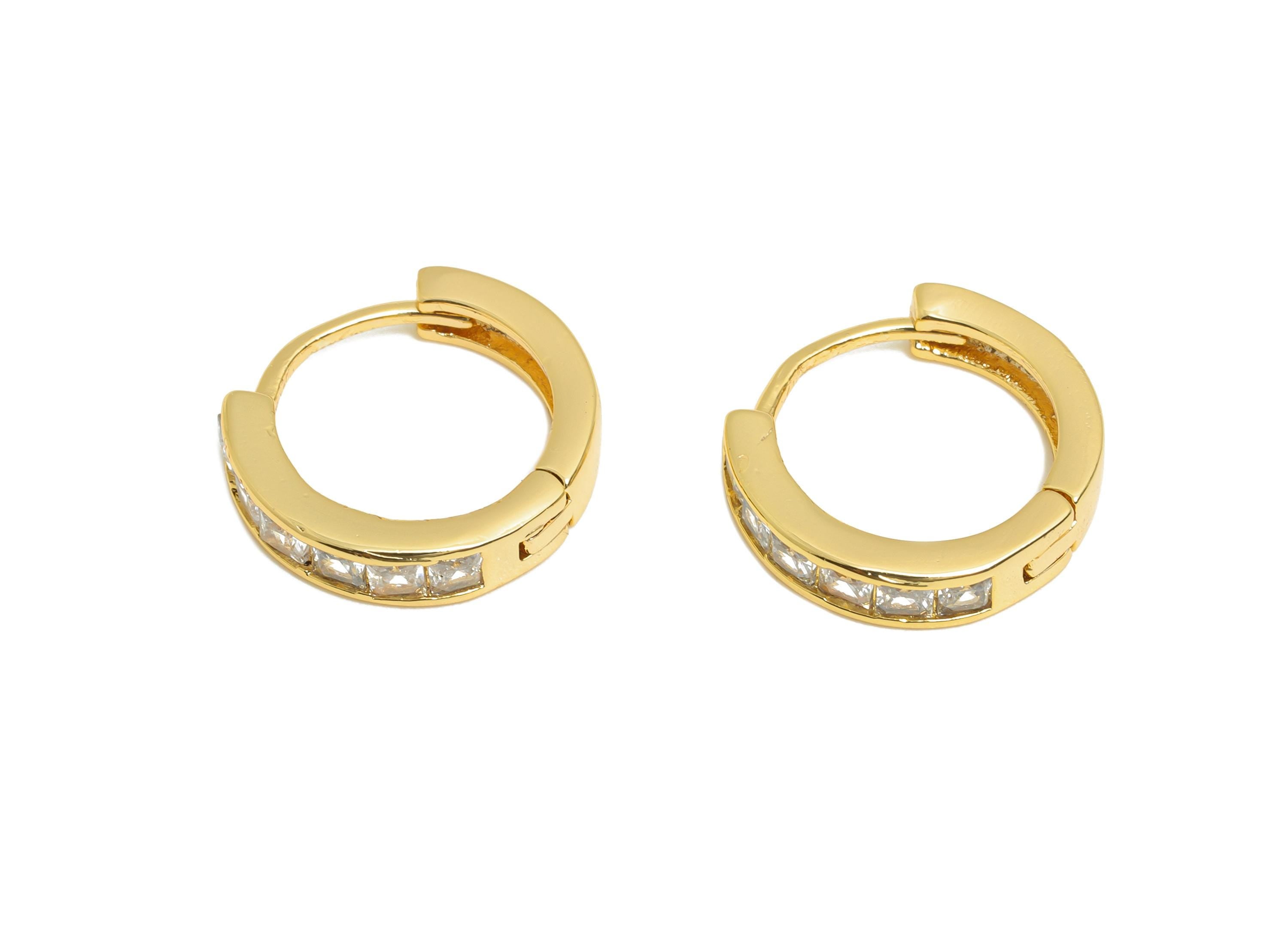 Brass CZ Huggie Hoop Earring - Brass Zircon Dainty Hoop - Sparkling Huggie Hoop Earring - 18K Real Gold Plated - 13x12x2.93mm - RGP10882 - DOMEDBAZAAR