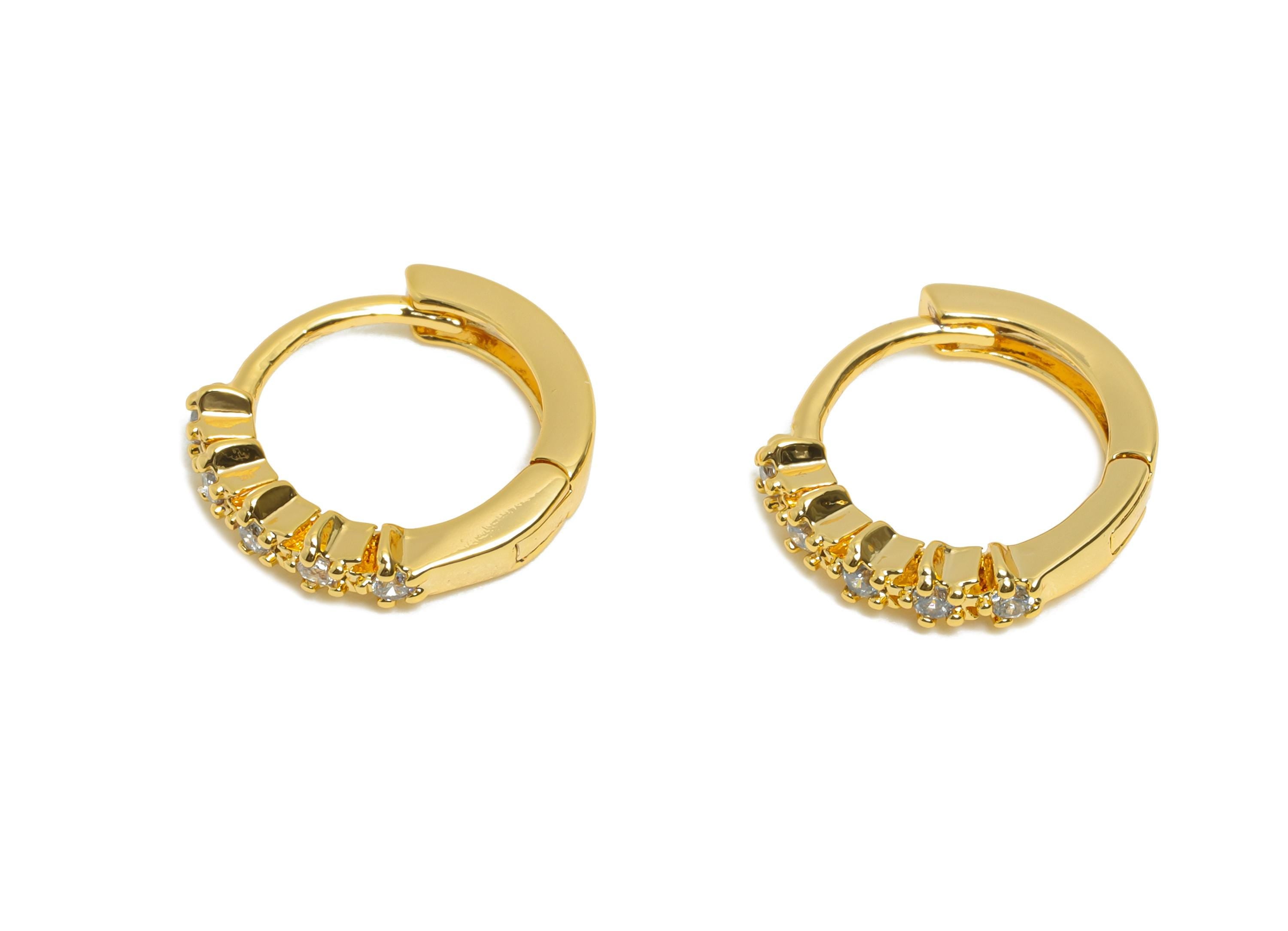 Brass CZ Huggie Hoop Earring - Bead Zircon Hoop Earring - Sparking Huggie Hoop Clasp - 18K Real Gold Plated - 12.8x10.64x5mm - RGP10856 - DOMEDBAZAAR