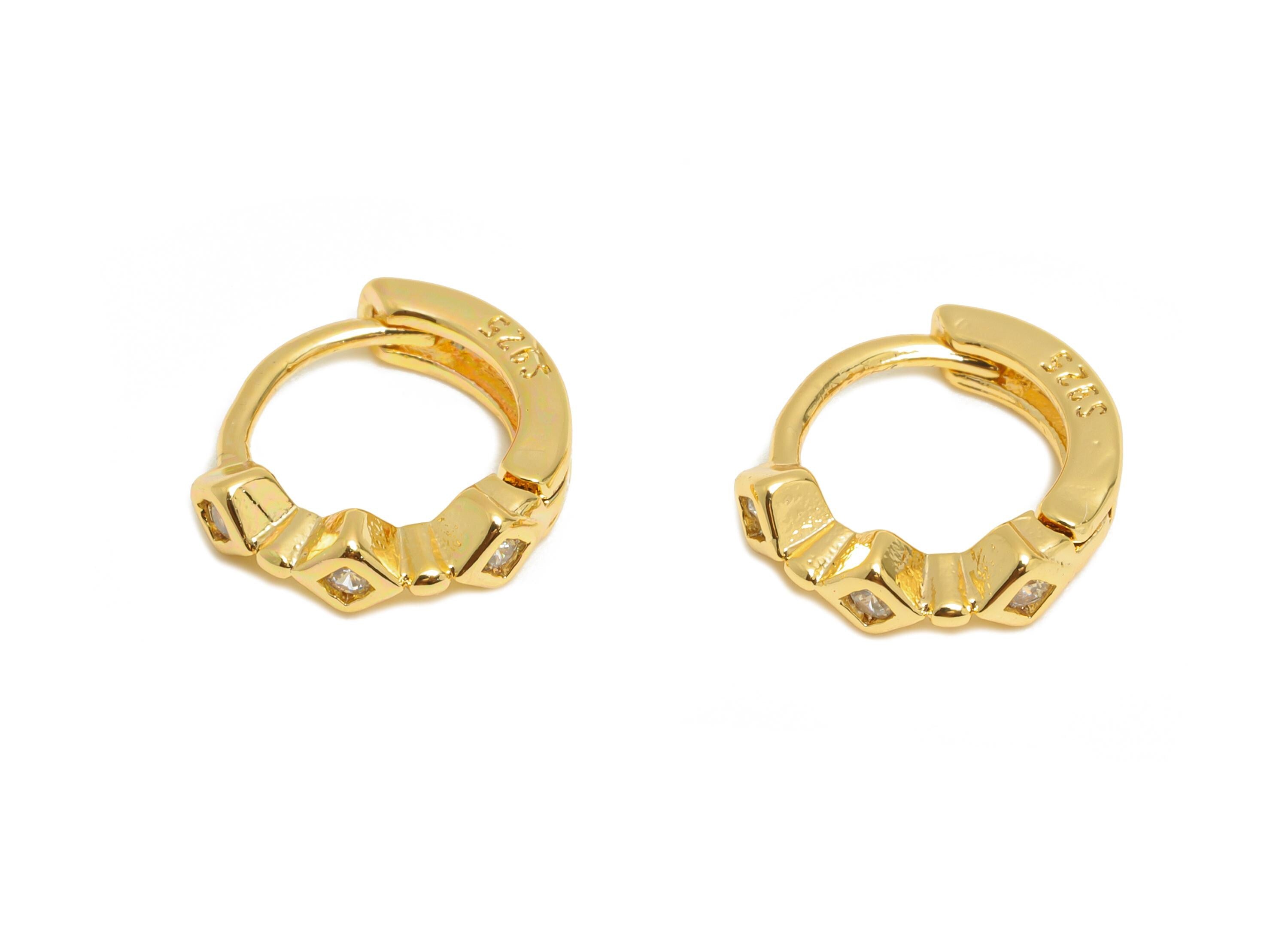 Brass Huggie Hoop Earring - Square Zircon Hoop Earring - Sparking Hoop Earring - For Woman - 18K Real Gold Plated - 10.64x9.7x2mm - RGP10854 - DOMEDBAZAAR