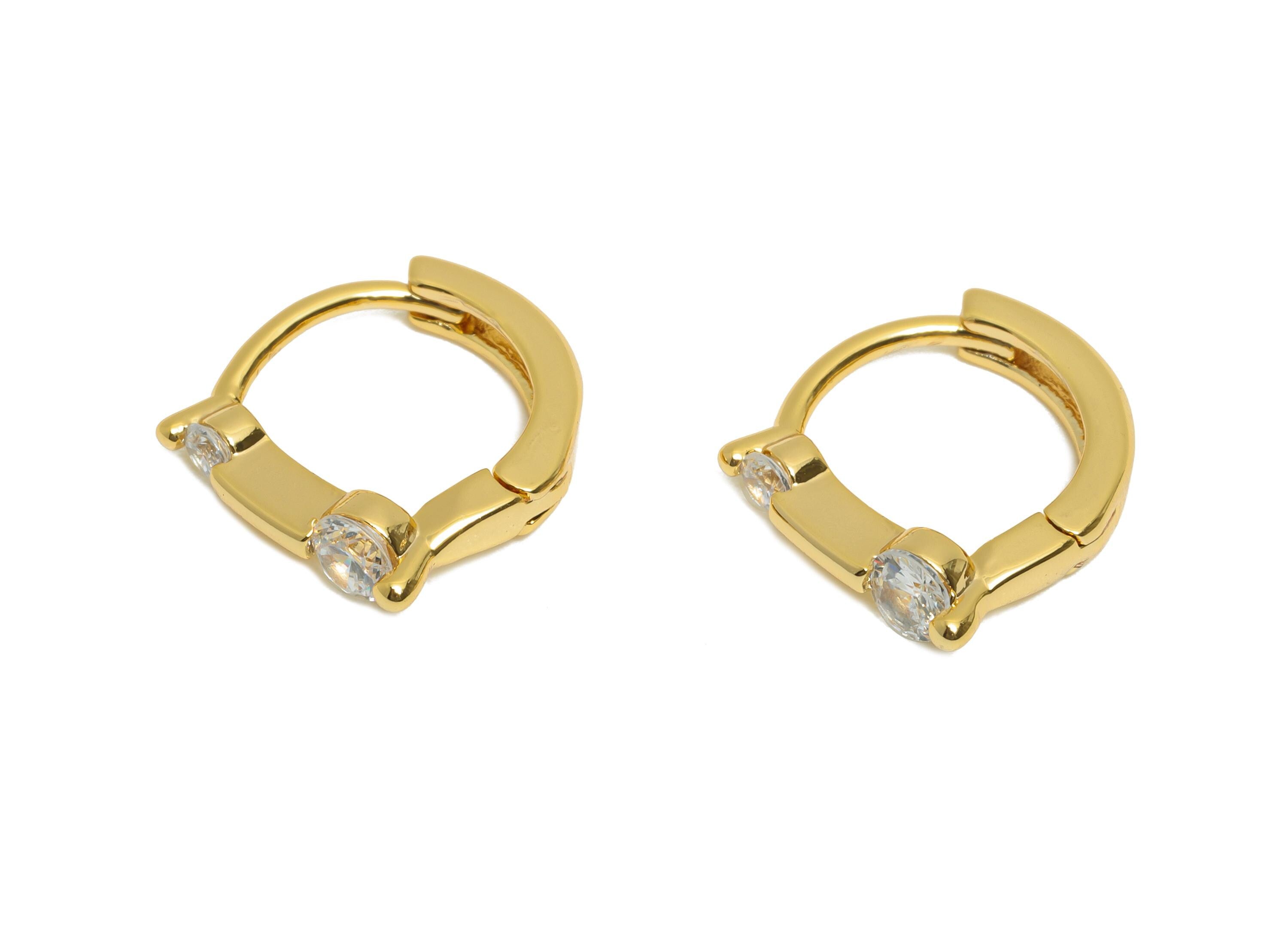 Brass Huggie Hoop Earring - Sparkling CZ Hoop Earring - Shiny Gold Hoops - Everyday Wear Earring - 18K Real Gold Plated - 11x10x3mm-RGP10859
