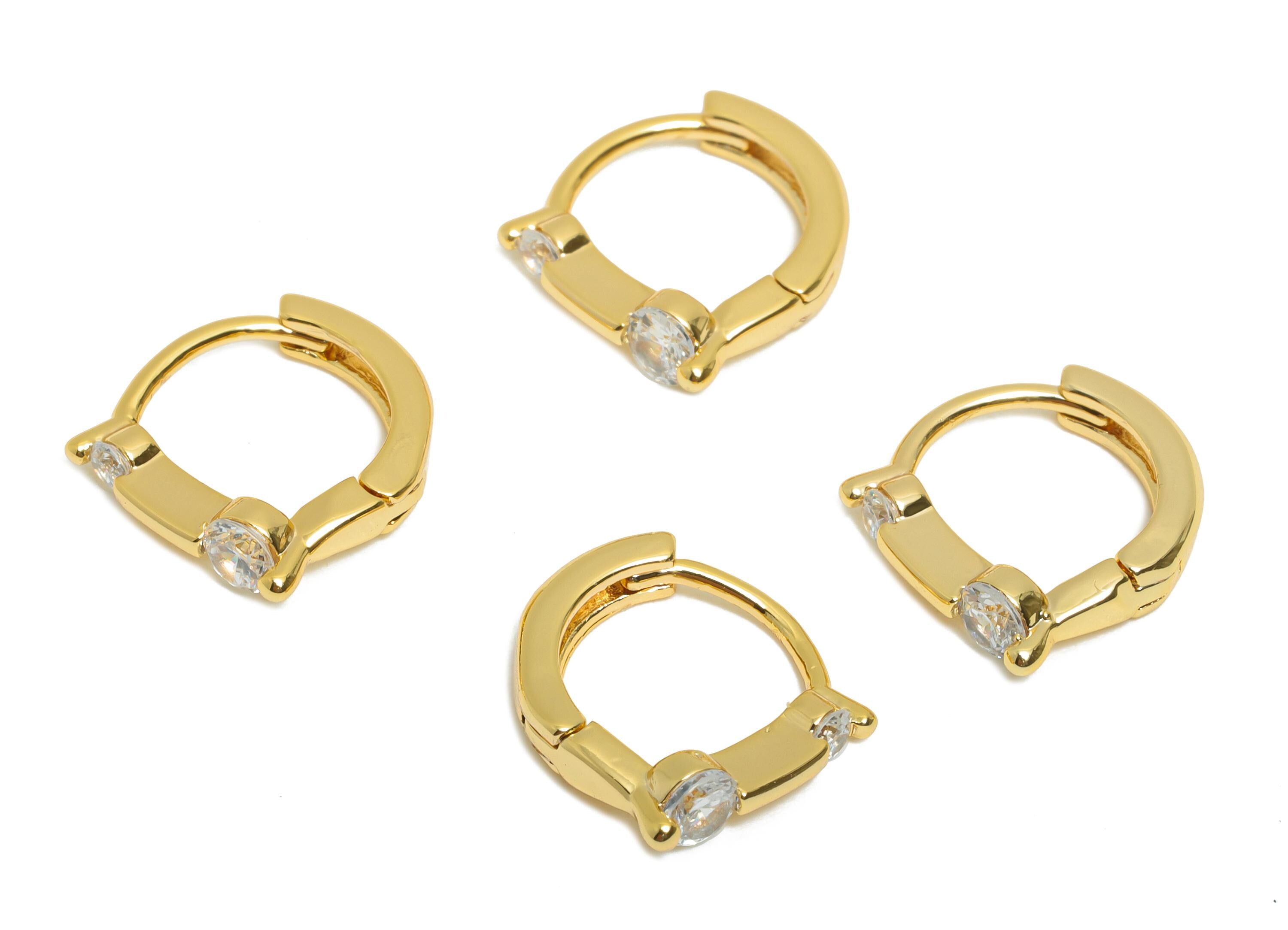 Brass Huggie Hoop Earring - Sparkling CZ Hoop Earring - Shiny Gold Hoops - Everyday Wear Earring - 18K Real Gold Plated - 11x10x3mm-RGP10859 - DOMEDBAZAAR