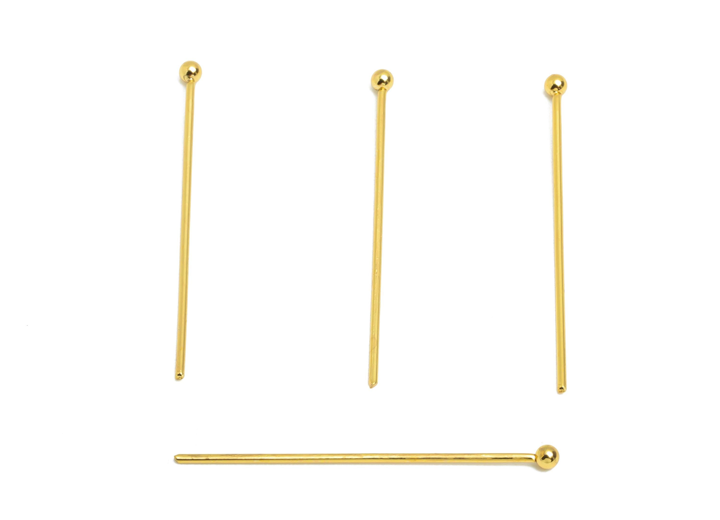 0.7*30mm Steel Ball Head Pin - Ball Head Pin Crafting & Beading Headpin - Ball Head Pins for Jewelry - 18K Real Vacuum Plating - SS2132-30G