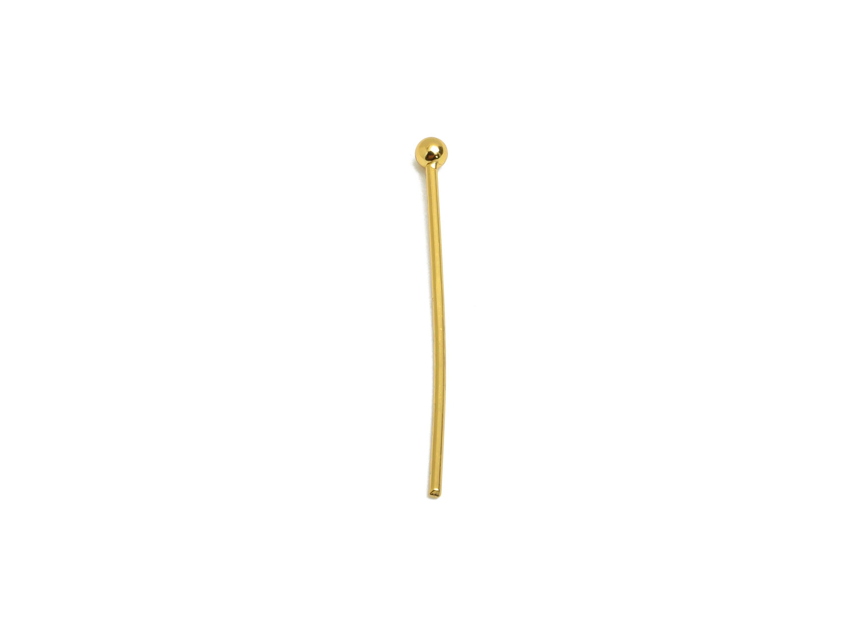 0.7*25mm Steel Ball Head Pin - Ball Head Pin Crafting & Beading Headpin - Ball Head Pins for Jewelry - 18K Real Vacuum Plating - SS2132-25G