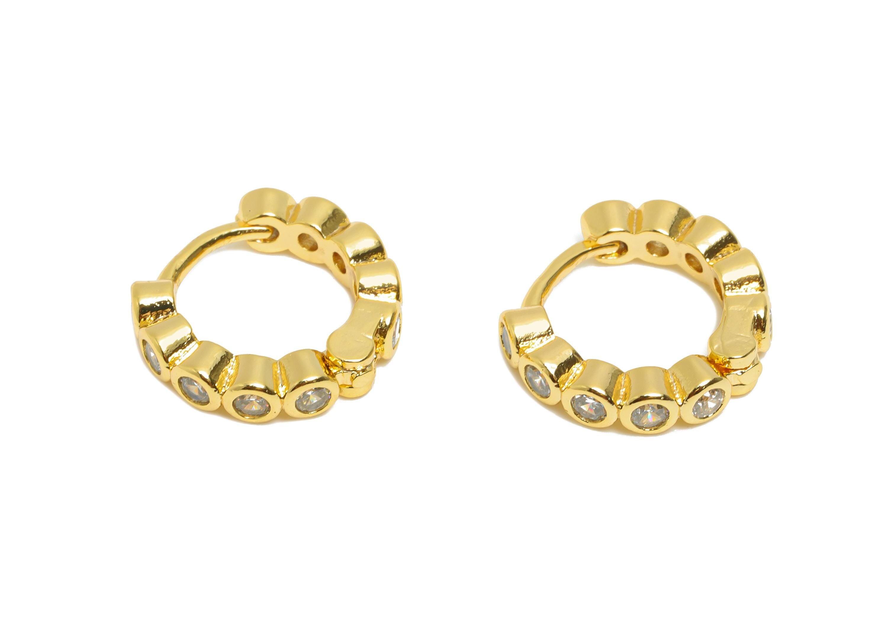 Brass Huggie Hoop Earring - Classic Zircon Hoop Earring - Sparking Dainty Gold Hoop Earring - 18K Real Gold Plated - 13x12x3mm - RGP10950 - DOMEDBAZAAR