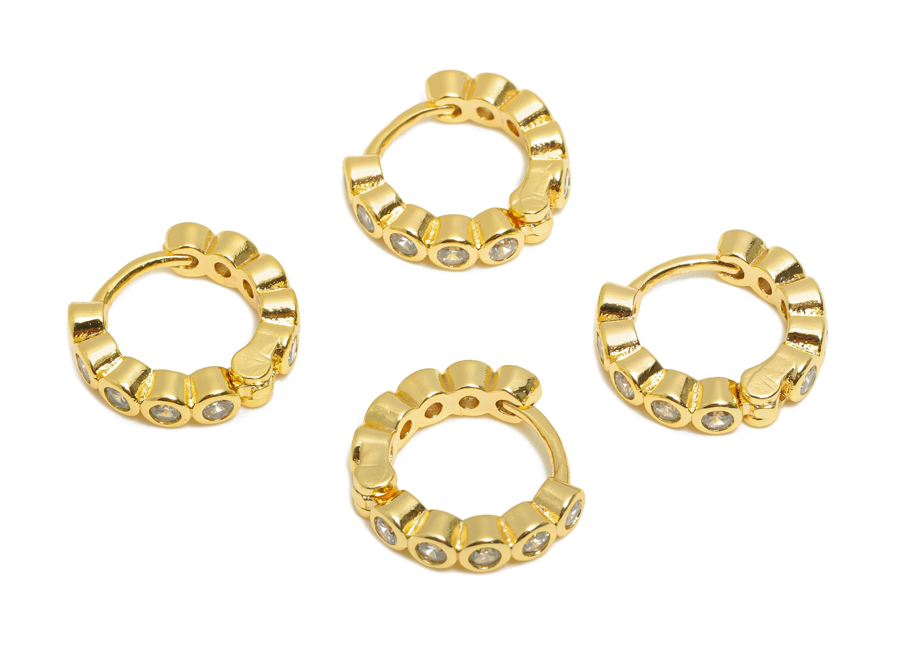 Brass Huggie Hoop Earring - Classic Zircon Hoop Earring - Sparking Dainty Gold Hoop Earring - 18K Real Gold Plated - 13x12x3mm - RGP10950 - DOMEDBAZAAR