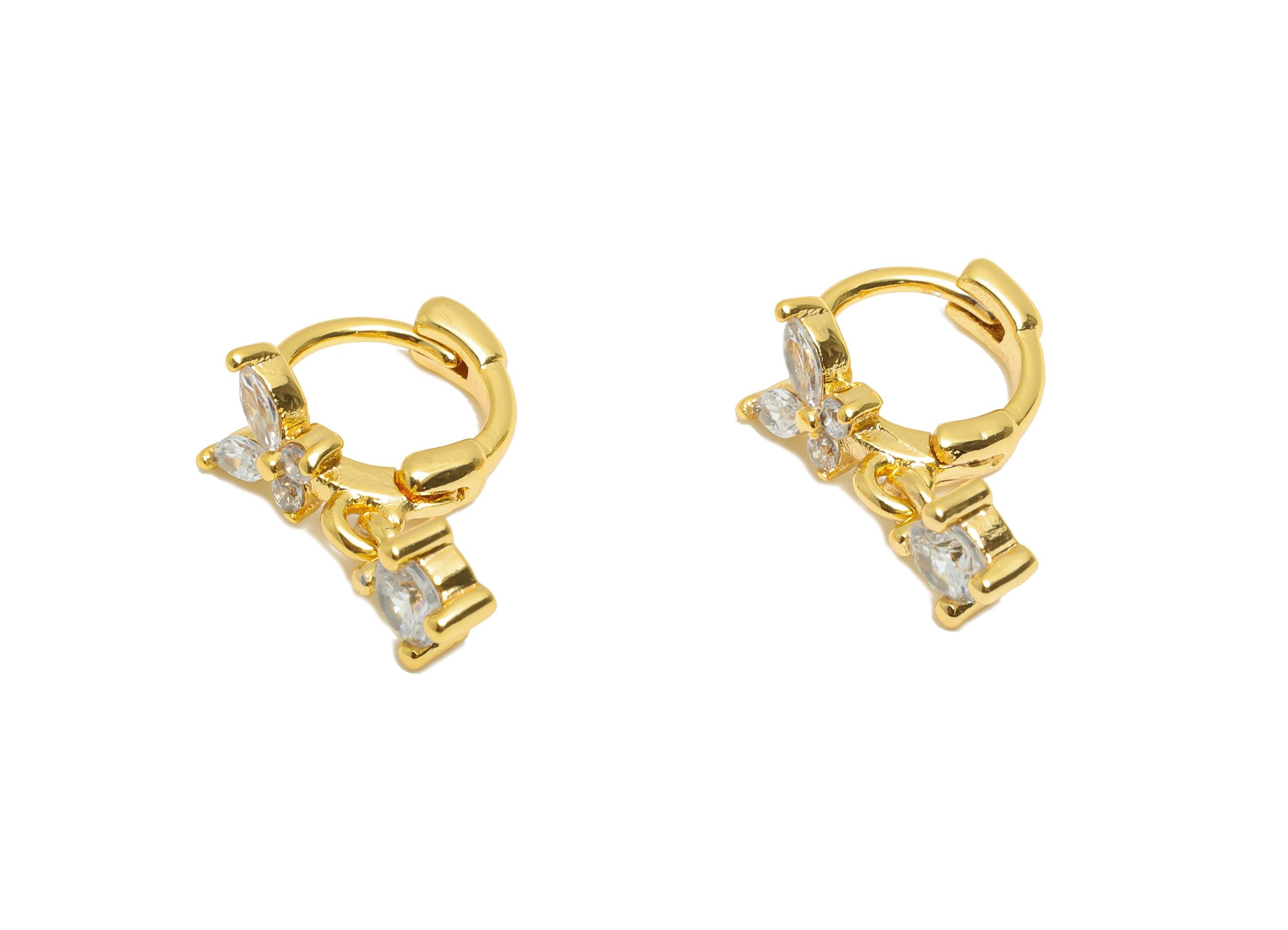 Brass Huggie Hoop Earring - Sparkling Butterfly Dangle Earring - Marquise Everyday Wear Earring - 18K Real Gold Plated - 9x7x5mm - RGP10929 - DOMEDBAZAAR