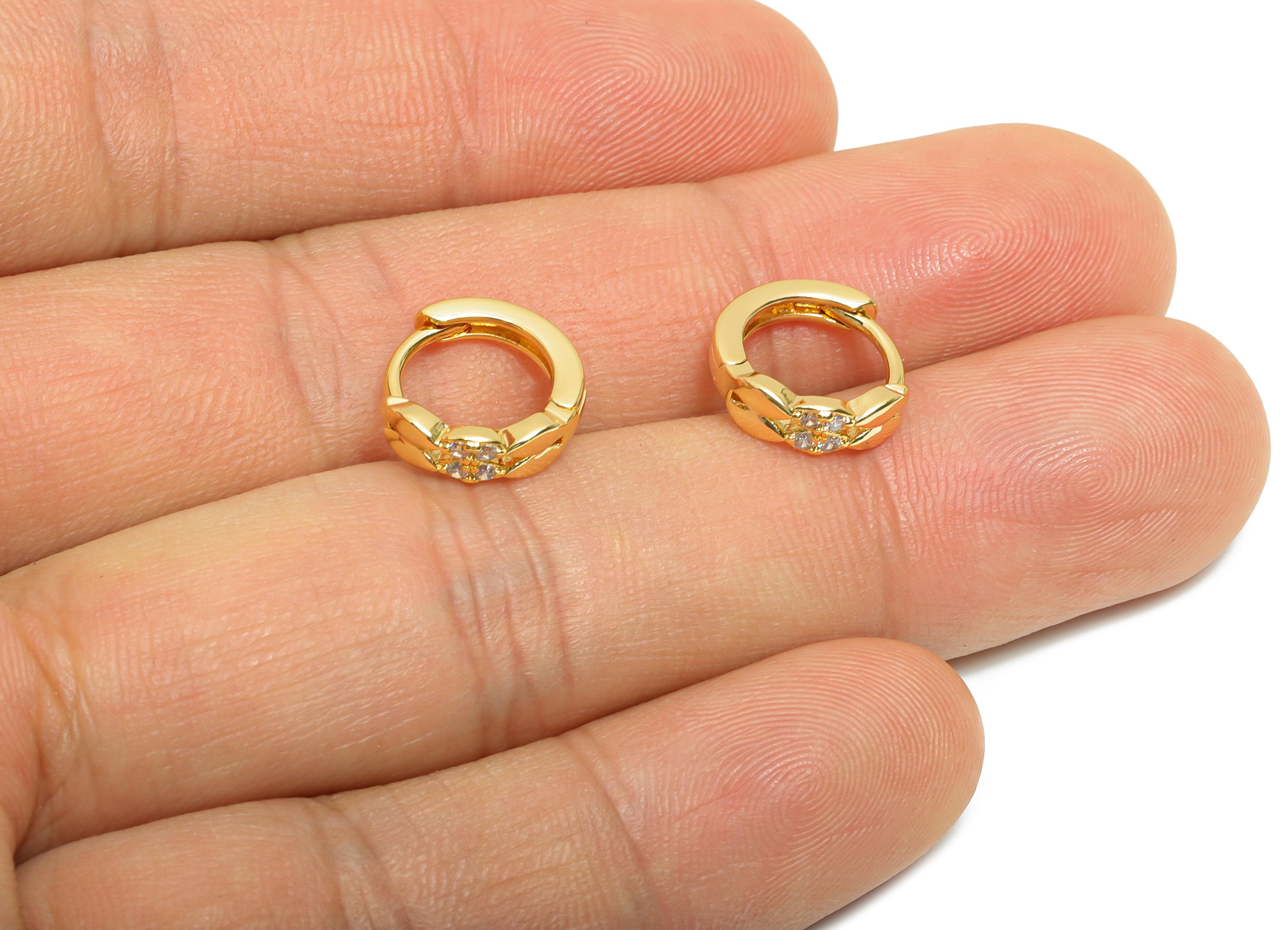 Brass Huggie Hoop Earring - Classic Zircon Hoop Earring - Geometry Dainty Gold Hoop Earring - 18K Real Gold Plated - 11x11x3.64mm - RGP10934 - DOMEDBAZAAR