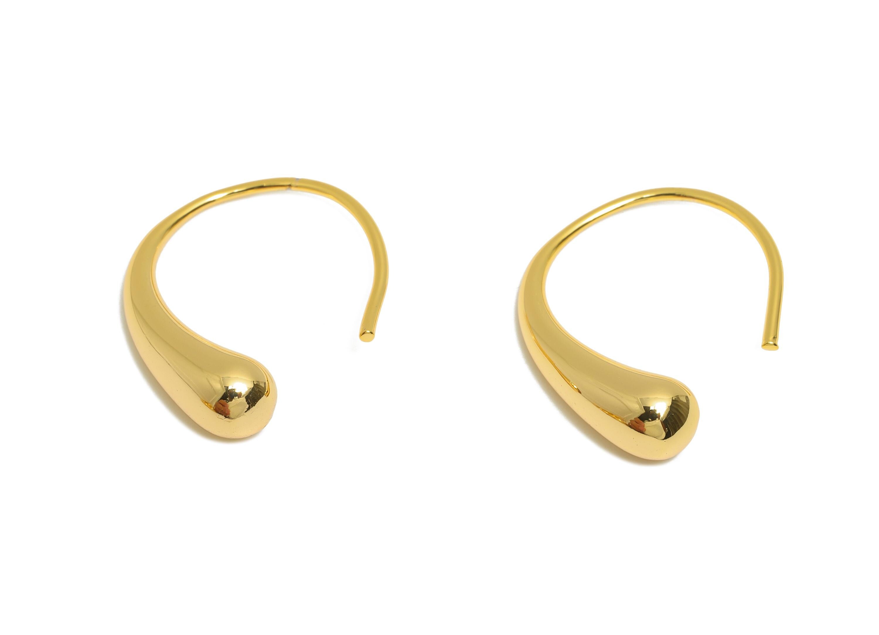 Brass Teardrop Earring Wire - Minimalist Gold Drop Earring Hook - Modern Teardrop Ear Wire - 18K Real Gold Plated - 21x13x1.82mm - RGP10804