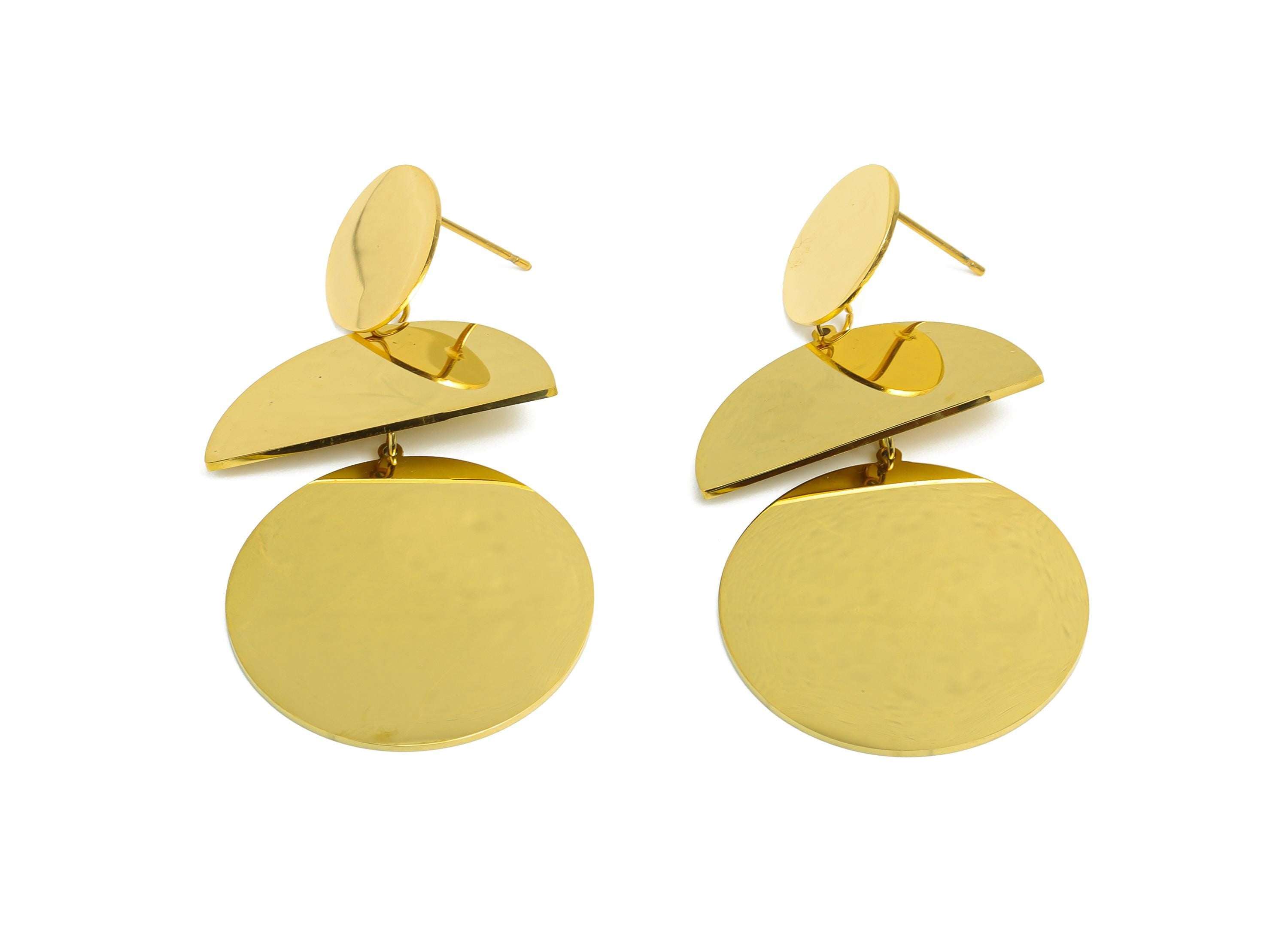 Steel Geometric Dangle Earring Stud - Abstract Geometric Earring Stud - Bold Dangle Earring Post - Vacuum Gold Plating - 59x29x1mm - SS2412 - DOMEDBAZAAR