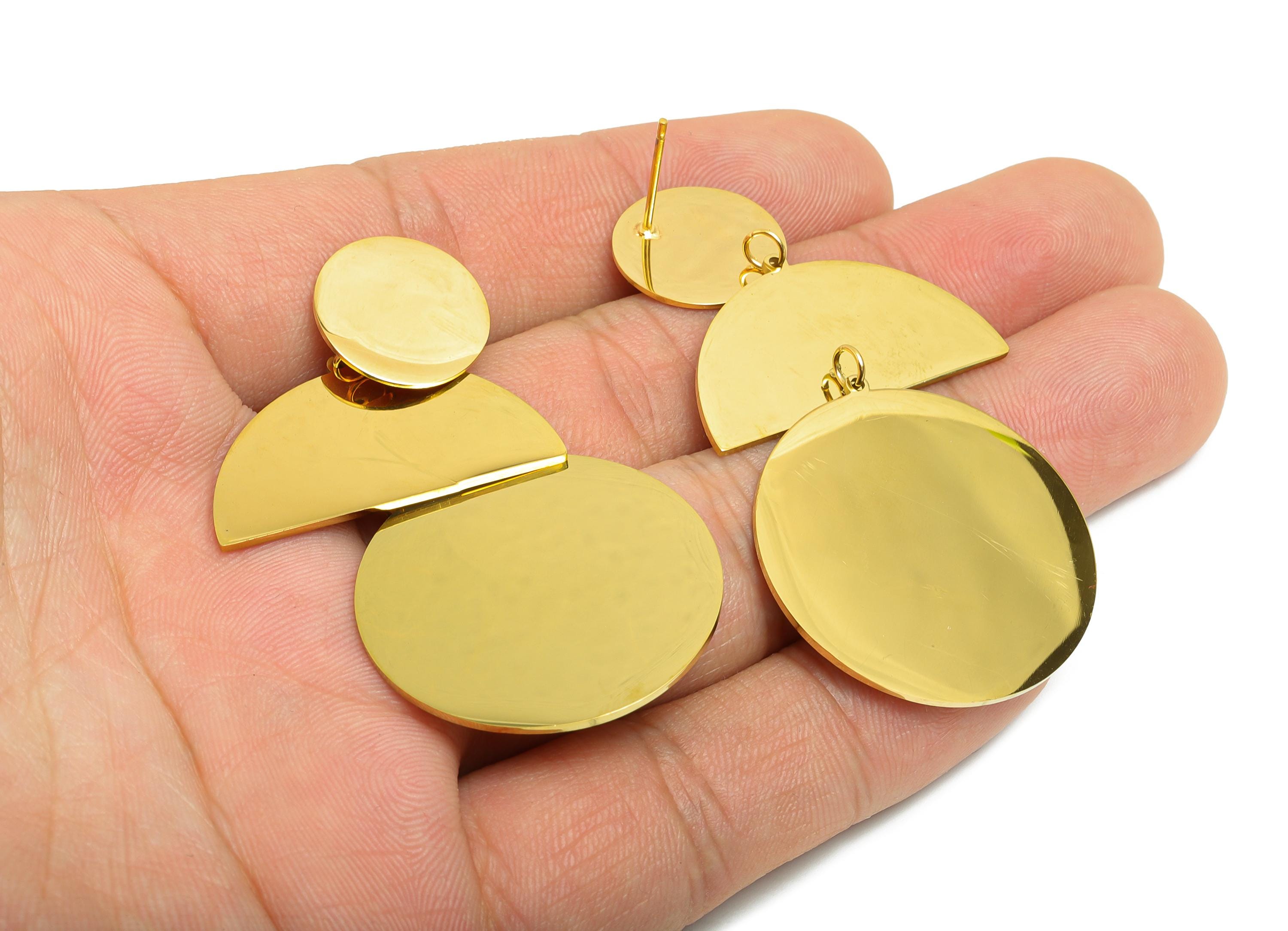 Steel Geometric Dangle Earring Stud - Abstract Geometric Earring Stud - Bold Dangle Earring Post - Vacuum Gold Plating - 59x29x1mm - SS2412 - DOMEDBAZAAR