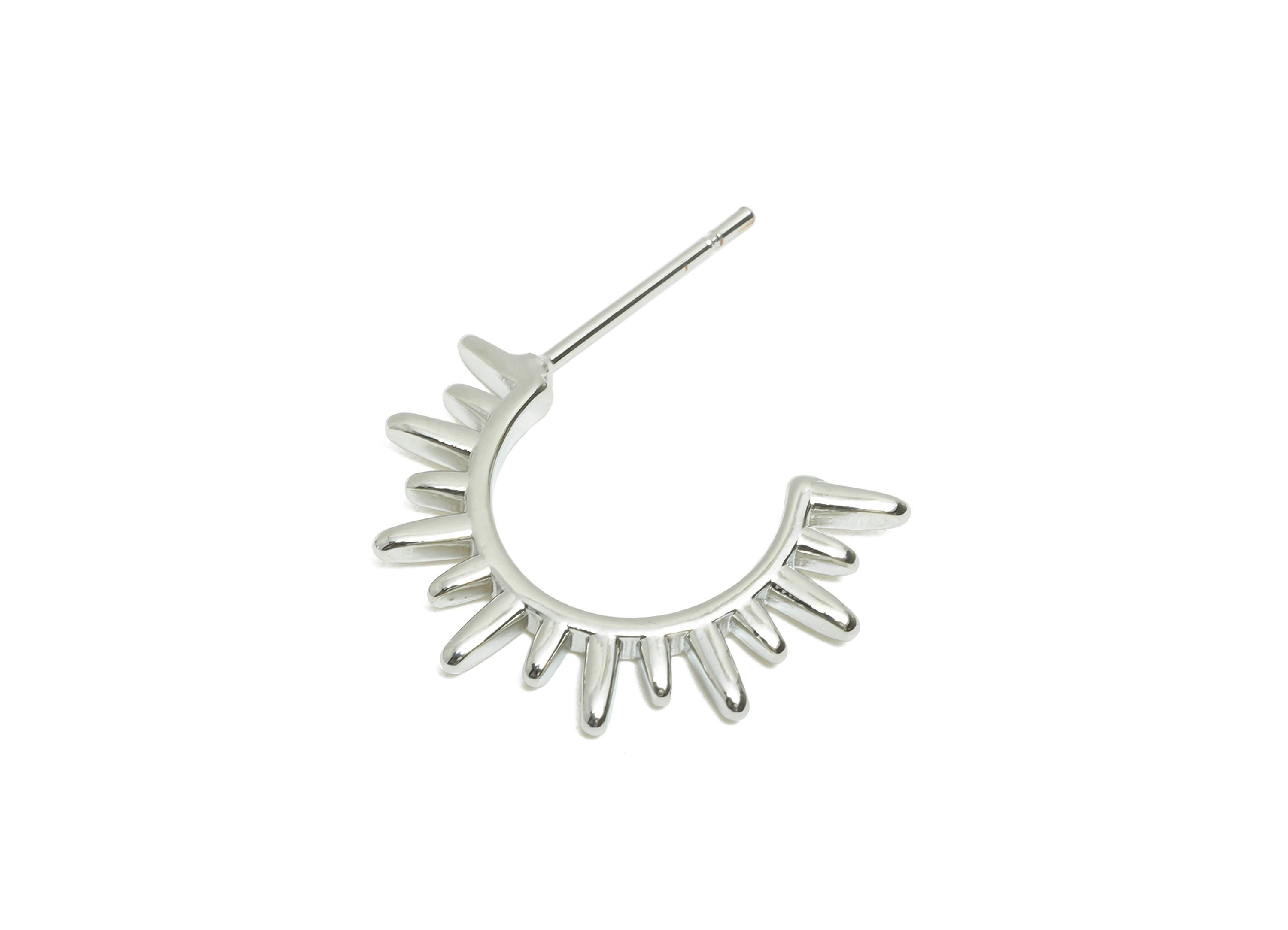 Brass Sunburst Earring Post - Shine Open Hoop Stud Earring - Modern Punk Hoop - 18K Real White Gold Plating - 19.6x13.7x1.6mm - RGP10428 - DOMEDBAZAAR