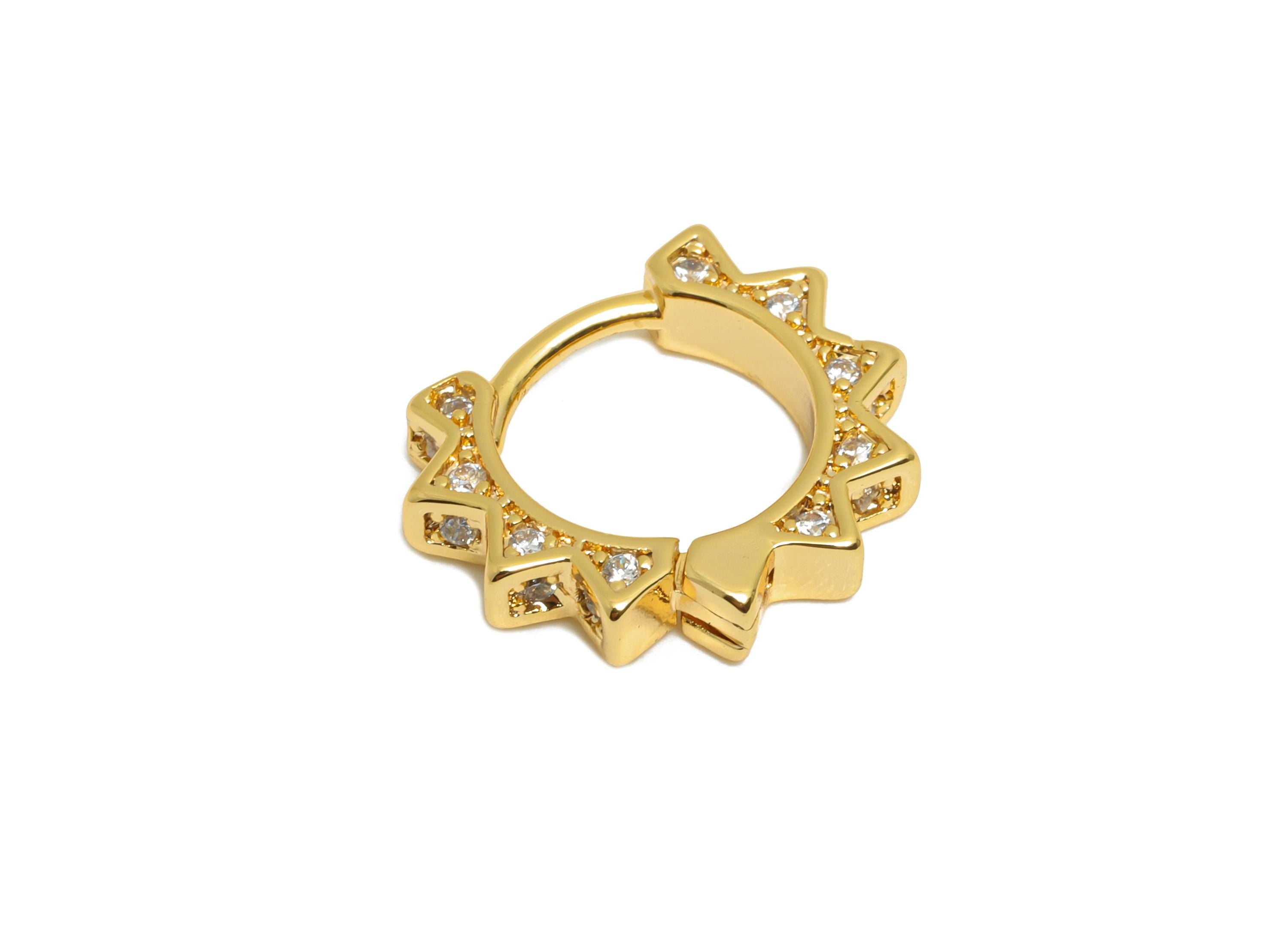 Brass CZ Floral Huggie Hoop Earring - Brass Zircon Hoop Earring - Sunshine Huggie Hoop Clasp - 18K Real Gold Plated - 13x11x2.73mm -RGP10881 - DOMEDBAZAAR