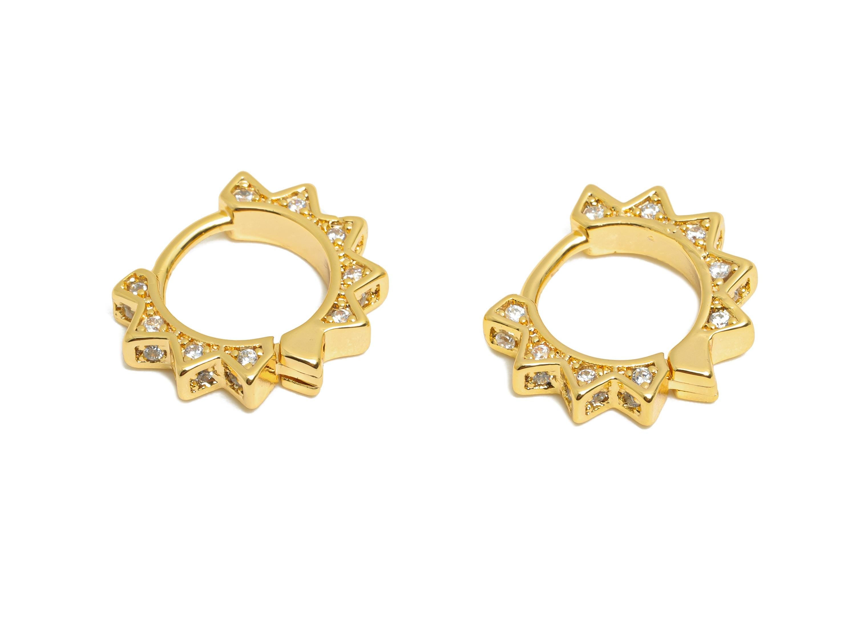 Brass CZ Floral Huggie Hoop Earring - Brass Zircon Hoop Earring - Sunshine Huggie Hoop Clasp - 18K Real Gold Plated - 13x11x2.73mm -RGP10881 - DOMEDBAZAAR