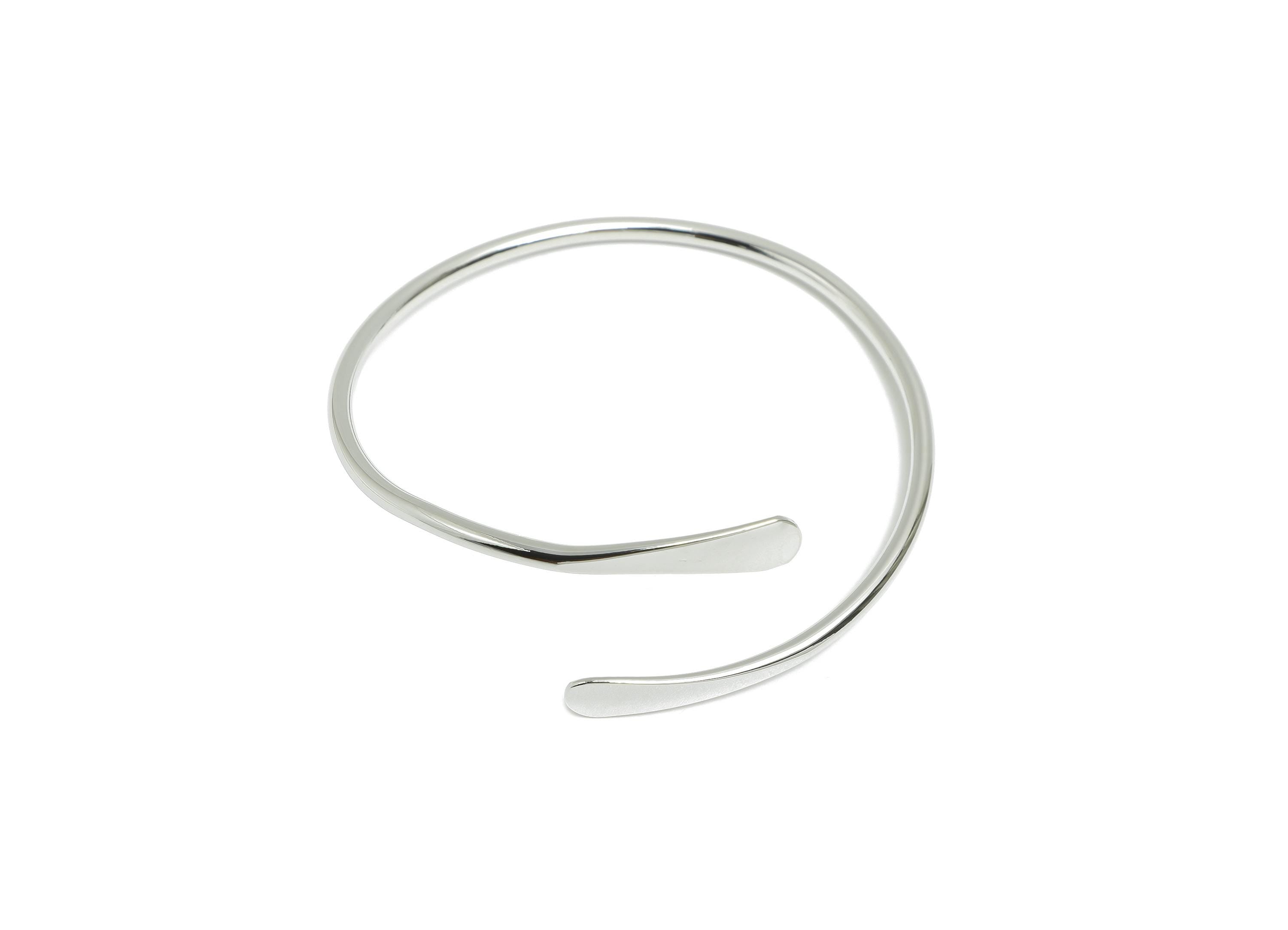 Brass Hammered Bangle Bracelet - Spiral Bracelet - Minimalist Adjustable Wire Bracelet - 18K Real White Gold Plating - 64x12x3mm-RGP11024 - DOMEDBAZAAR
