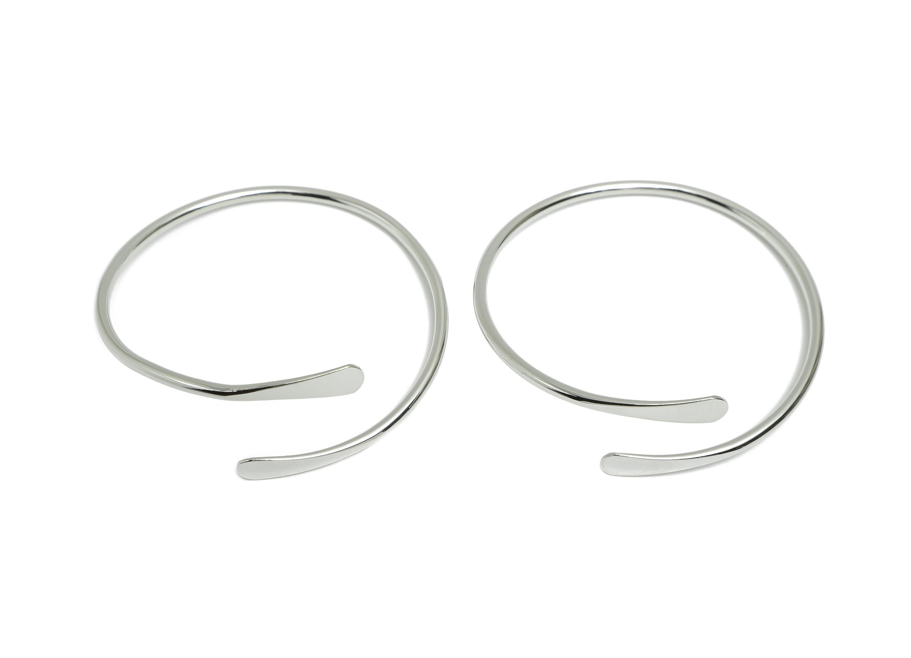Brass Hammered Bangle Bracelet - Spiral Bracelet - Minimalist Adjustable Wire Bracelet - 18K Real White Gold Plating - 64x12x3mm-RGP11024 - DOMEDBAZAAR