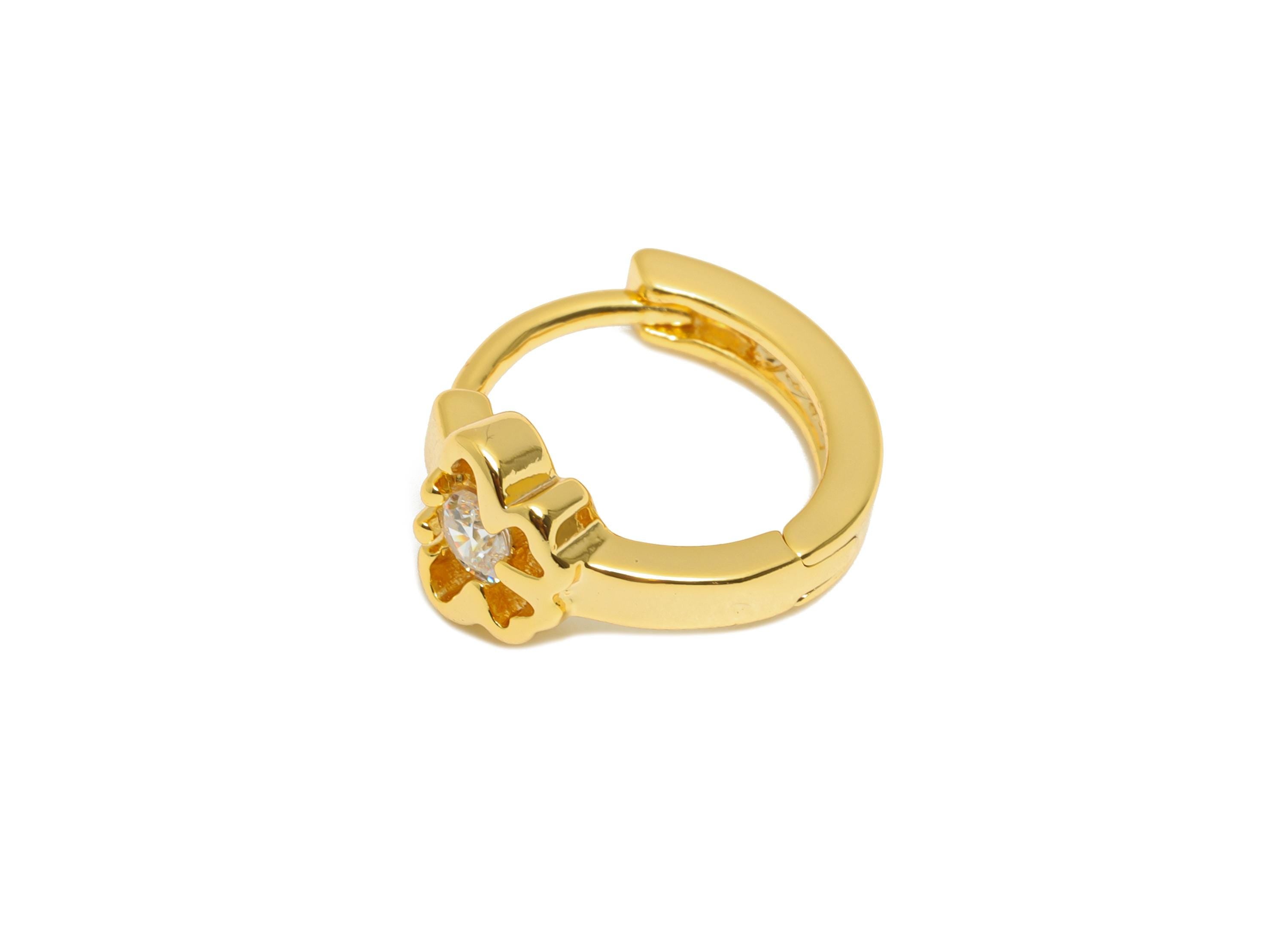 Brass CZ Huggie Hoop Earring - Brass Butterfly Zircon Earring - Refined Huggie Hoop Clasp - 18K Real Gold Plated - 13x11.9x6.77mm - RGP10845 - DOMEDBAZAAR