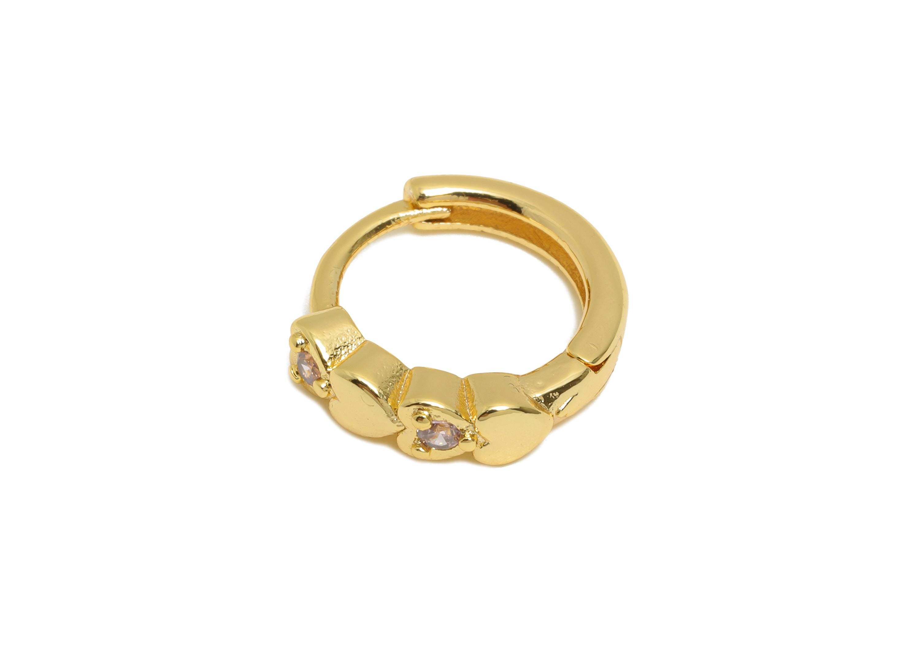 Brass CZ Heart Huggie Hoop Earring - Mini Brass Heart Bead Zircon Earring - Simple Hoop Clasp - 18K Real Gold Plated - 13x12x3.4mm -RGP10903 - DOMEDBAZAAR