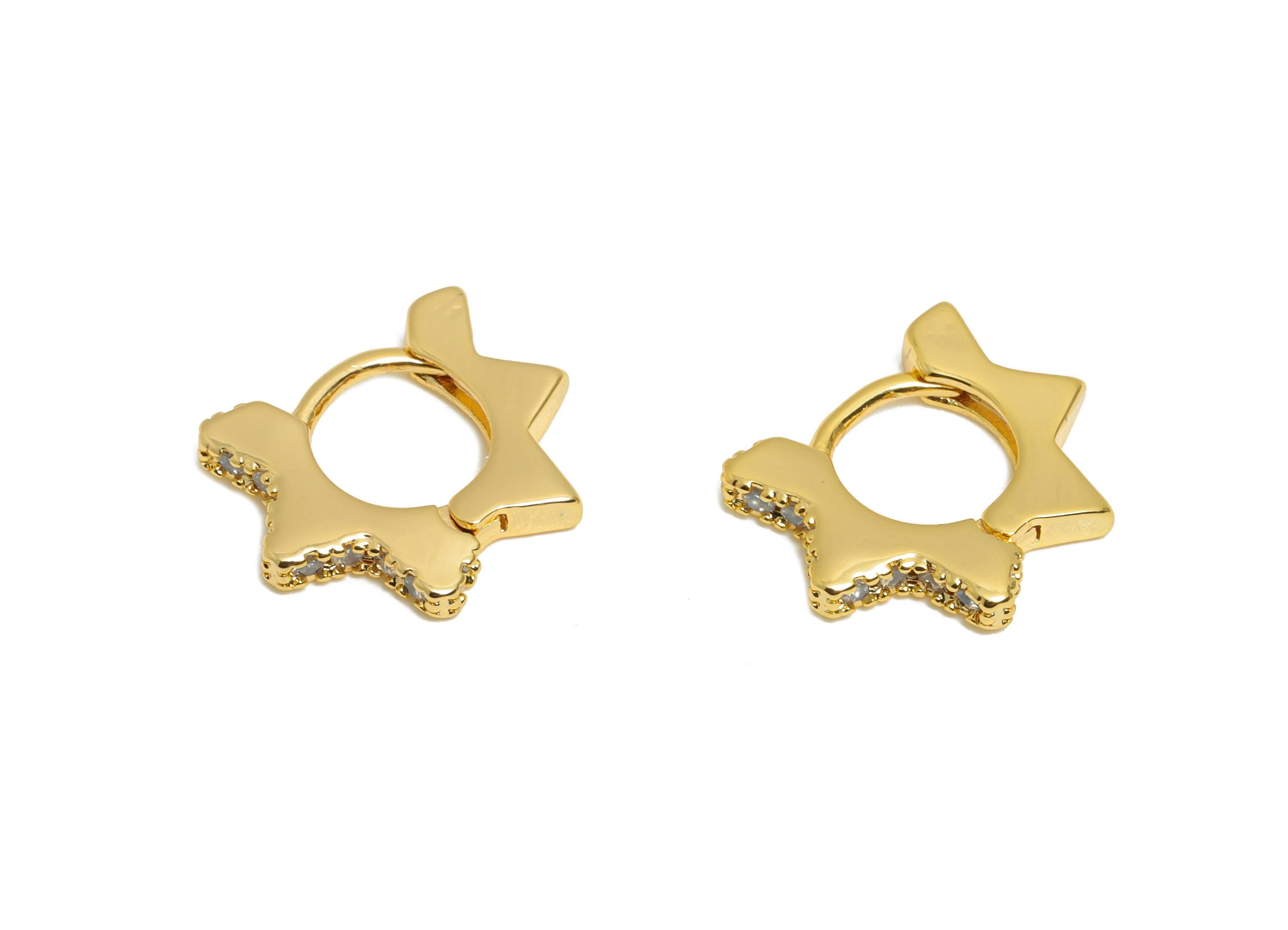 Brass CZ Star Huggie Hoop Earring - Dainty Zircon Hoop Earrings - Everyday Wear - 18K Real Gold Plating - 13.18x10.91x1.91mm - RGP10879 - DOMEDBAZAAR