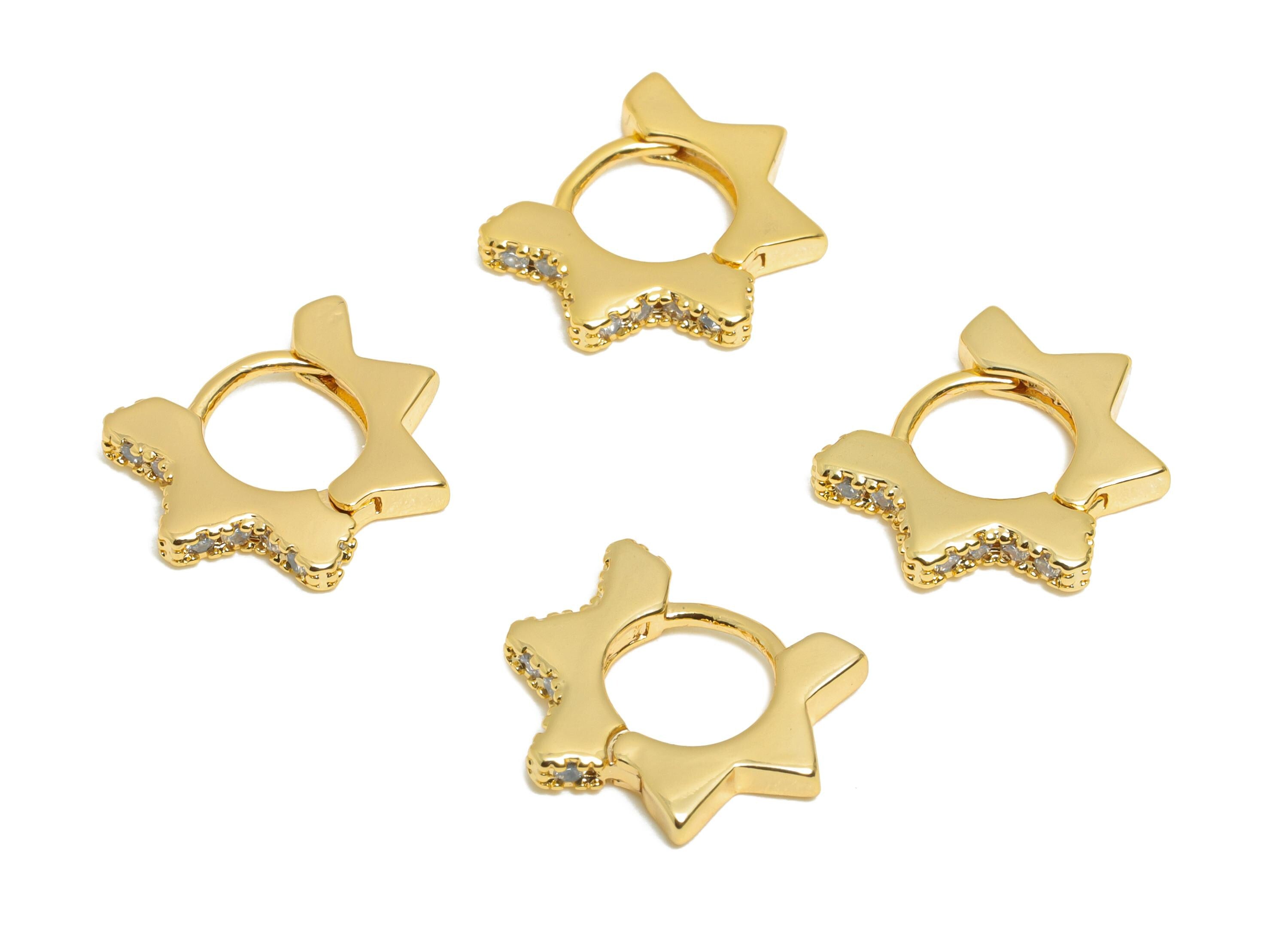 Brass CZ Star Huggie Hoop Earring - Dainty Zircon Hoop Earrings - Everyday Wear - 18K Real Gold Plating - 13.18x10.91x1.91mm - RGP10879 - DOMEDBAZAAR