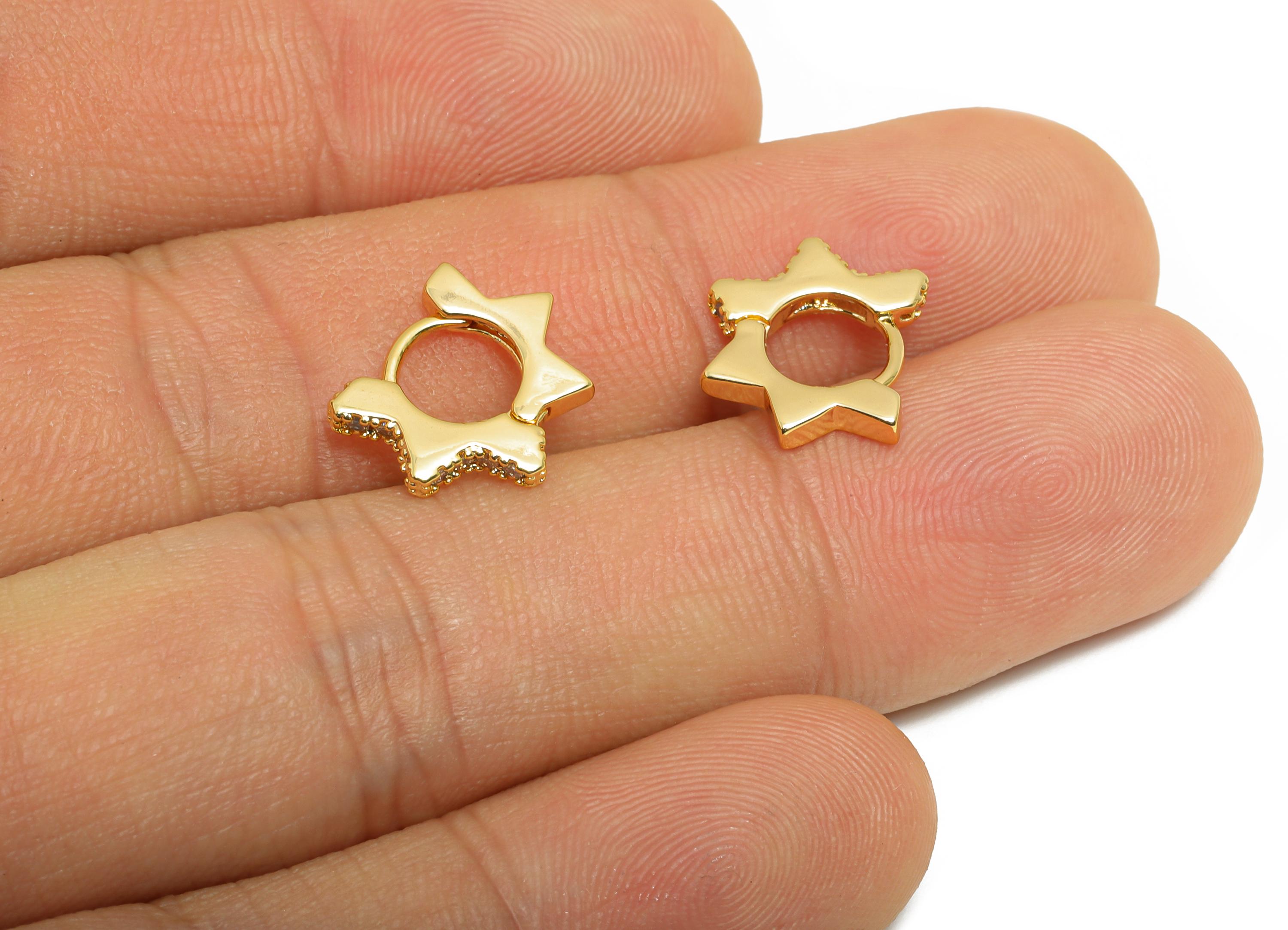 Brass CZ Star Huggie Hoop Earring - Dainty Zircon Hoop Earrings - Everyday Wear - 18K Real Gold Plating - 13.18x10.91x1.91mm - RGP10879 - DOMEDBAZAAR