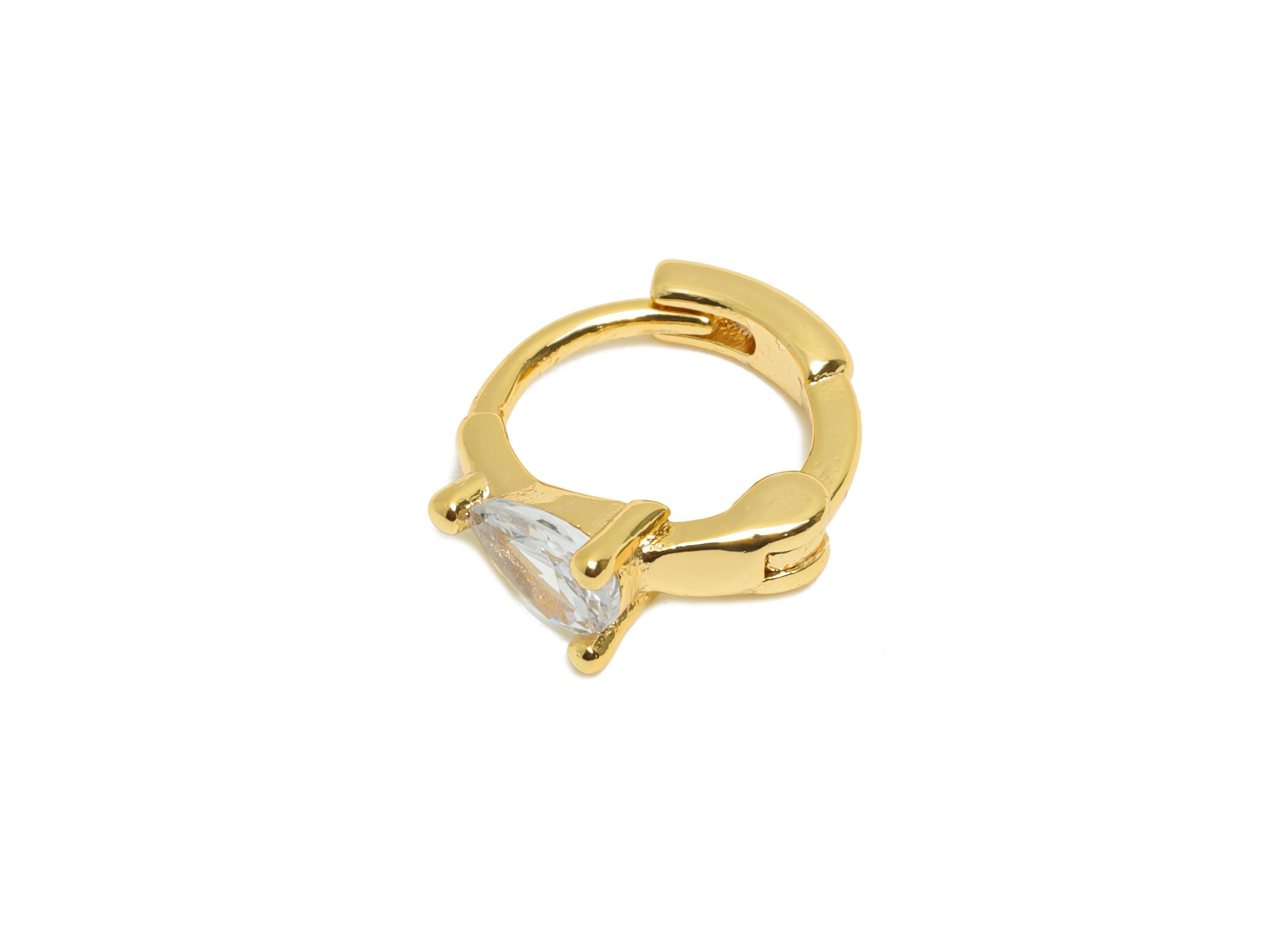 Brass CZ Round Huggie Hoop Earring - Brass Drop Zircon Earring - Refined Huggie Hoop Clasp - 18K Real Gold Plated - 11.8x10x3.6mm - RGP10864 - DOMEDBAZAAR
