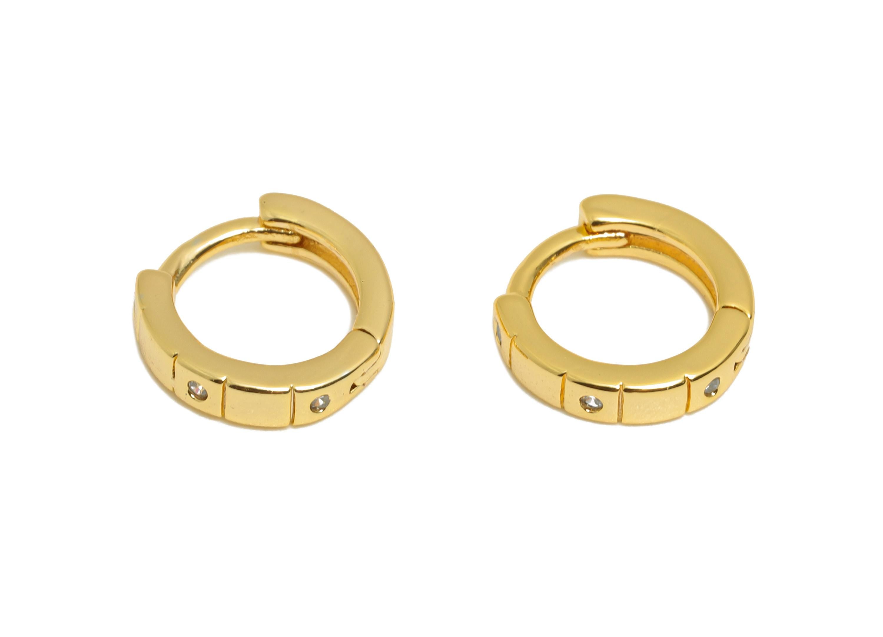 Brass CZ Round Huggie Hoop Earring - Mini Brass Zircon Earring - Simple Huggie Hoop Clasp - 18K Real Gold Plated - 9.37x9.2x2mm - RGP10867 - DOMEDBAZAAR