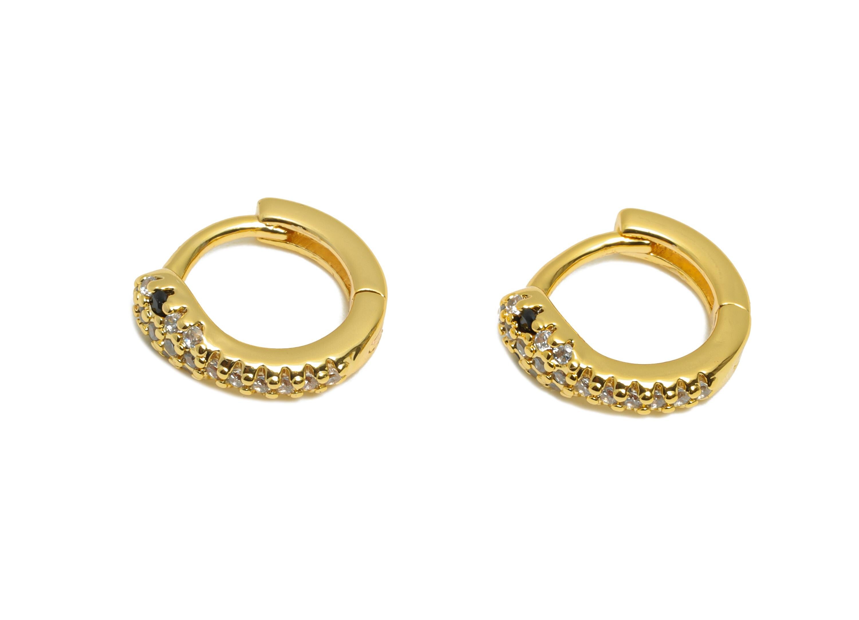 Brass CZ Huggie Hoop Earring - Brass Snake Zircon Earring - Statement Huggie Hoop Clasp - 18K Real Gold Plated - 10.82x10x3.37mm - RGP10891 - DOMEDBAZAAR