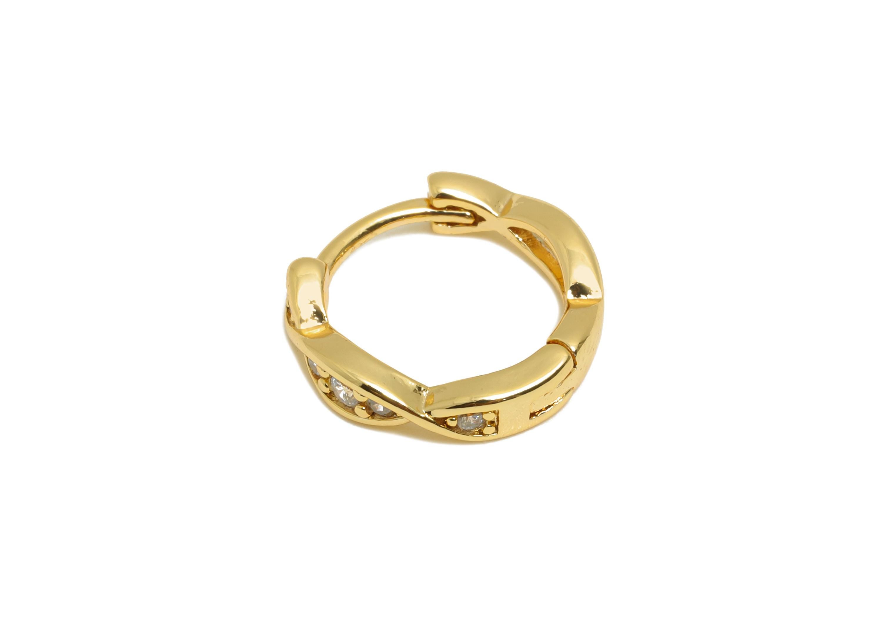 Brass CZ Huggie Hoop Earring - Statement Brass Zircon Earring - Dainty Huggie Hoop Clasp - 18K Real Gold Plated - 12.7x11.9x2.8mm - RGP10900 - DOMEDBAZAAR