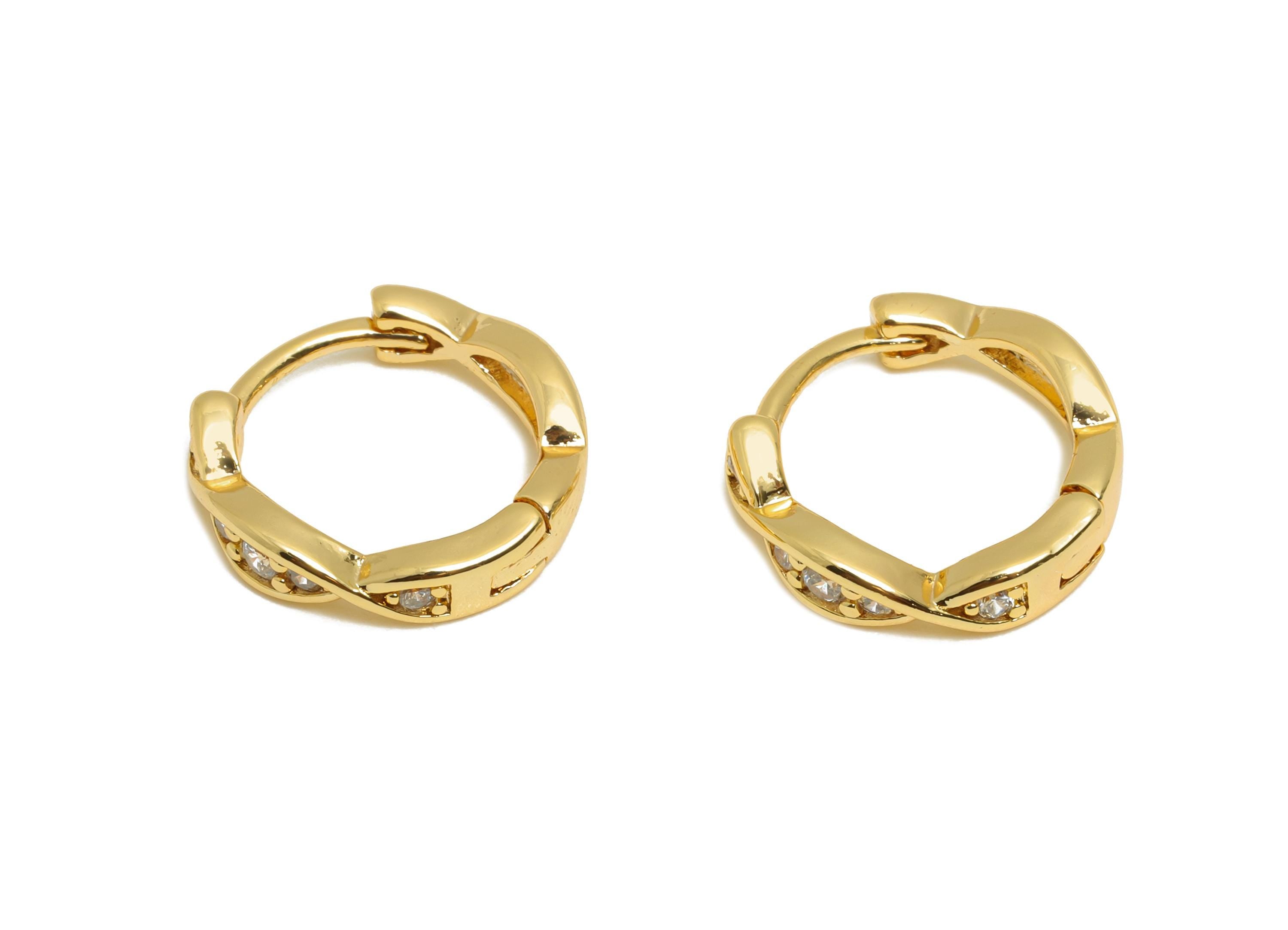 Brass CZ Huggie Hoop Earring - Statement Brass Zircon Earring - Dainty Huggie Hoop Clasp - 18K Real Gold Plated - 12.7x11.9x2.8mm - RGP10900 - DOMEDBAZAAR
