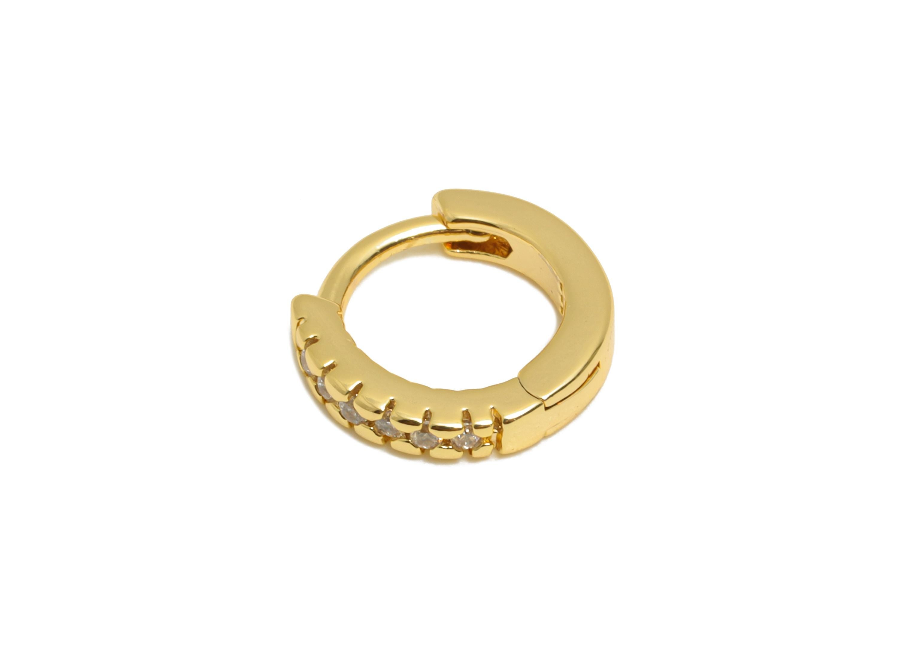 Brass CZ Round Huggie Hoop Earring - Mini Brass Zircon Earring - Textured Huggie Hoop Clasp - 18K Real Gold Plated - 10x9.3x2.8mm - RGP10919 - DOMEDBAZAAR