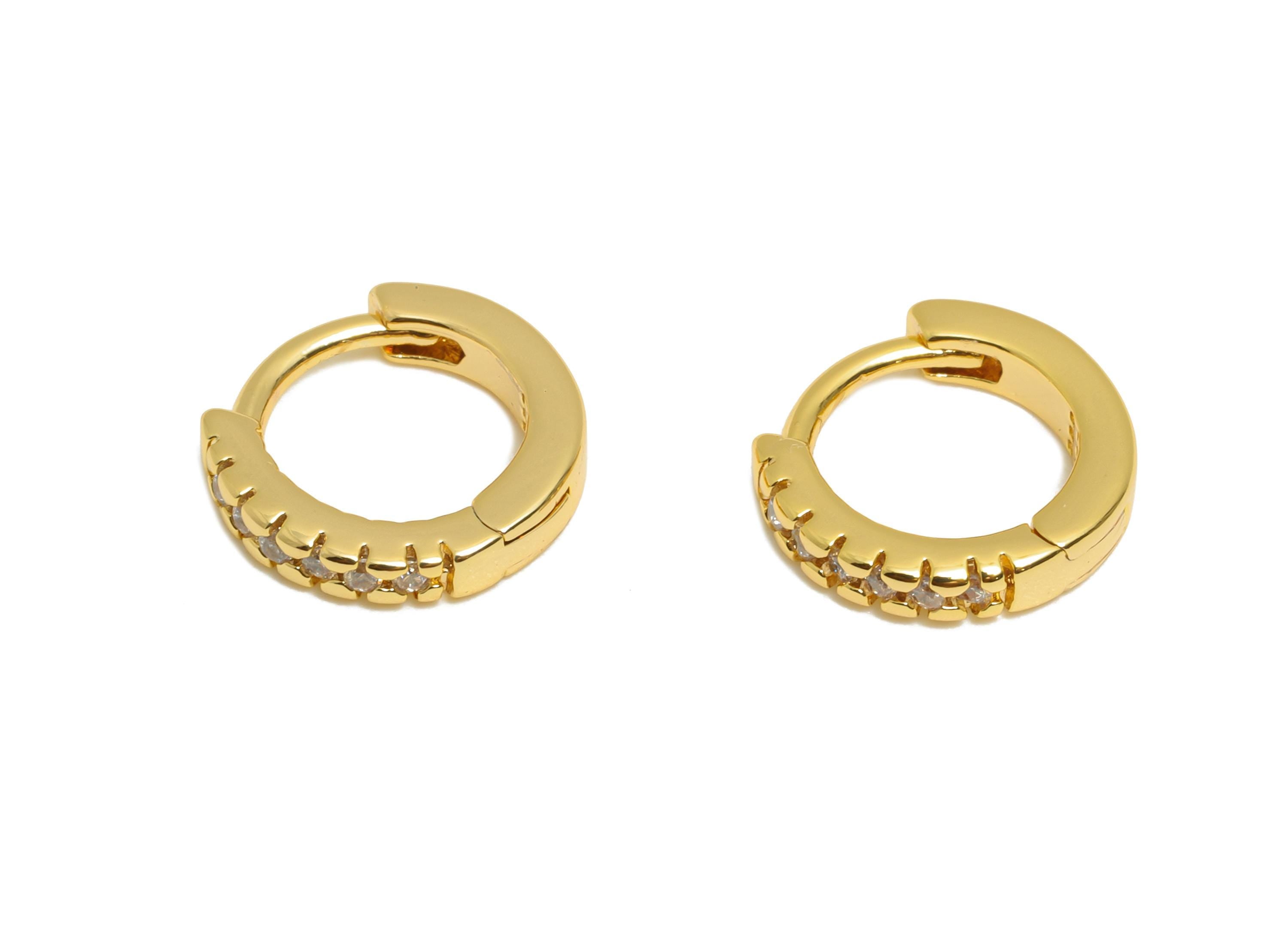 Brass CZ Round Huggie Hoop Earring - Mini Brass Zircon Earring - Textured Huggie Hoop Clasp - 18K Real Gold Plated - 10x9.3x2.8mm - RGP10919 - DOMEDBAZAAR