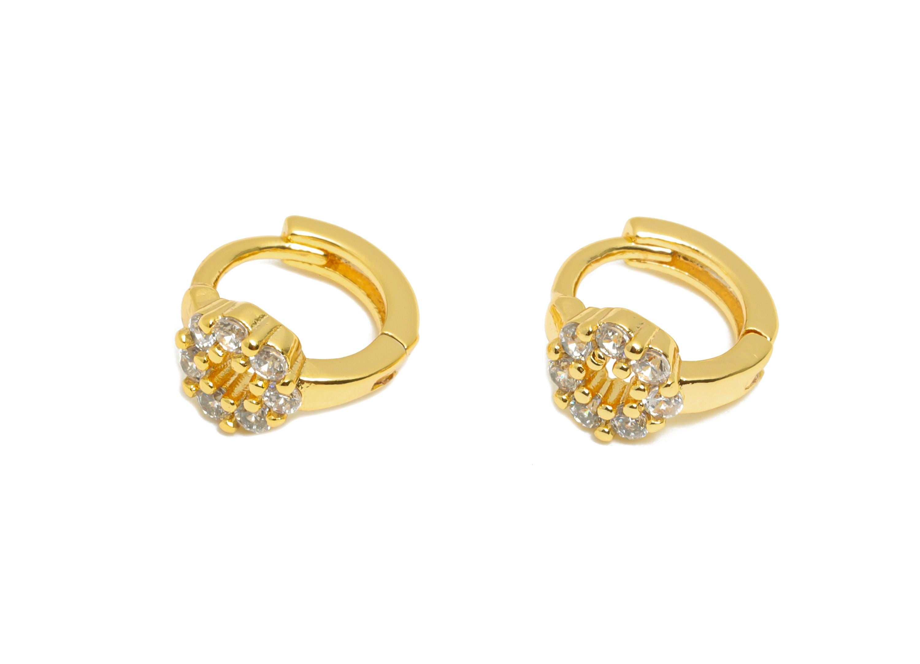 Brass CZ Huggie Hoop Earring - Brass Cluster Zircon Hoop Earring - Dainty Huggie Hoop Clasp - 18K Real Gold Plated - 9.6x8.4x5mm - RGP10933 - DOMEDBAZAAR