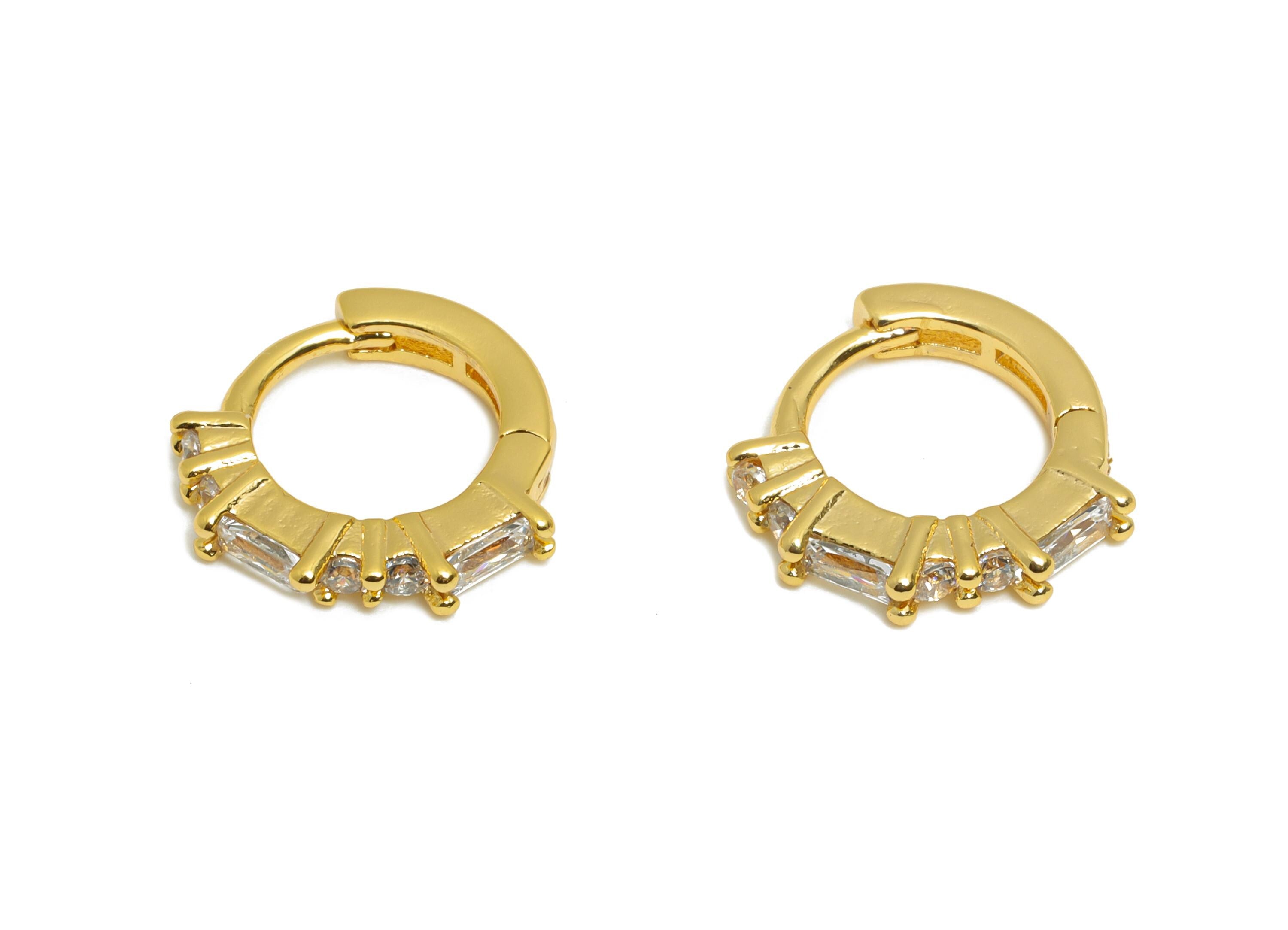Brass CZ Huggie Hoop Earring - Brass Geometric Zircon Earring - Classic Huggie Hoop Clasp - 18K Real Gold Plated - 11.3x10.86x2mm - RGP10935 - DOMEDBAZAAR