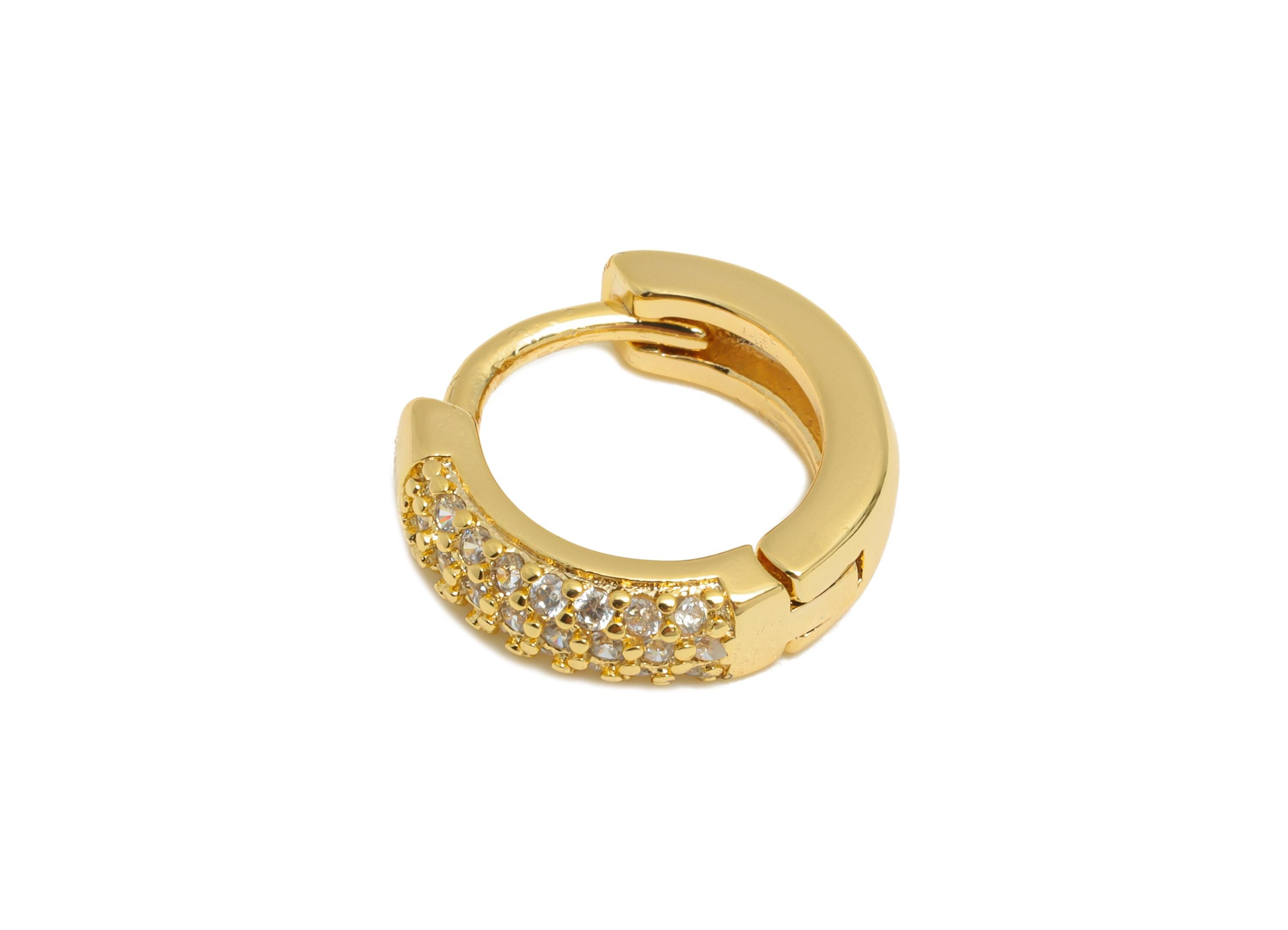 Brass CZ Round Huggie Hoop Earring - Brass Zircon Earring - Sparkling Huggie Hoop Clasp - 18K Real Gold Plated - 12.83x11x3.3mm - RGP10873 - DOMEDBAZAAR