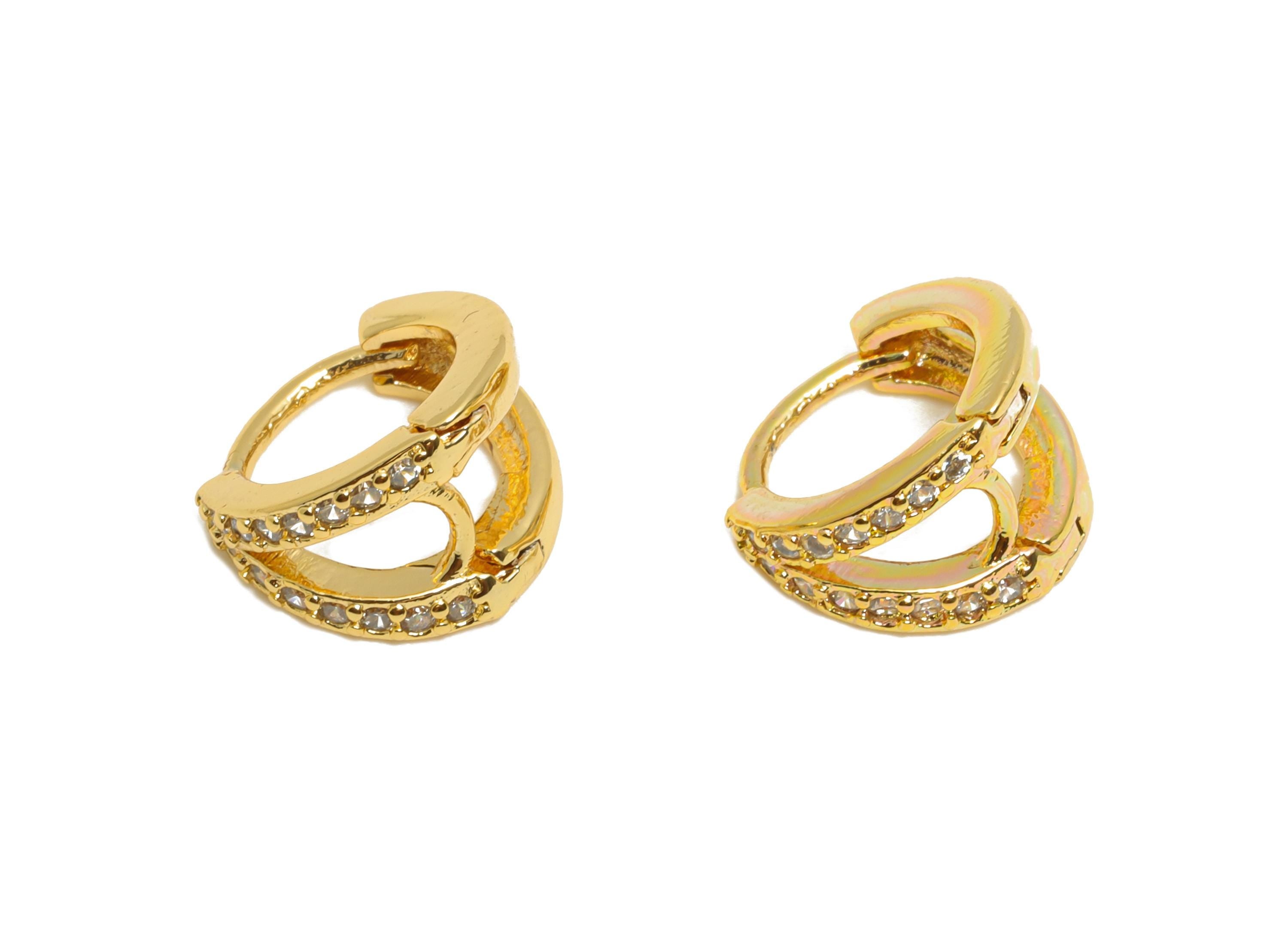 Brass CZ Round Huggie Hoop Earring - Tiny Double Hoop Zircon Earring - Minimalist Huggie Hoop Clasp - 18K Gold Plated - 9x8x6.3mm - RGP10901 - DOMEDBAZAAR