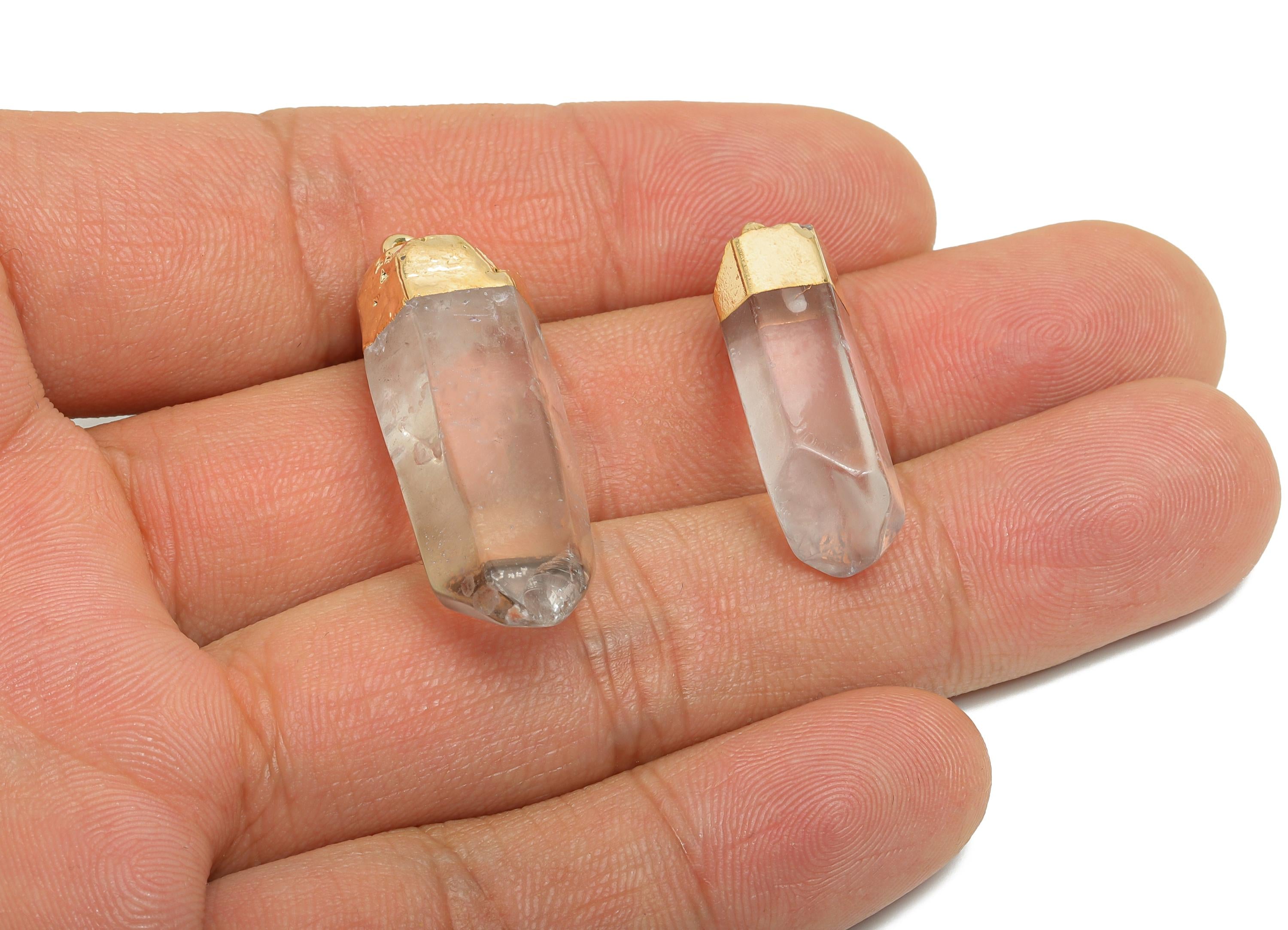 White Crystal Tower Pendant - Raw Gemstone Columnar Charm for Necklace - Healing Stone Jewelry - KC Gold Tone Plated - 34.8x10x10mm - NS3036 - DOMEDBAZAAR