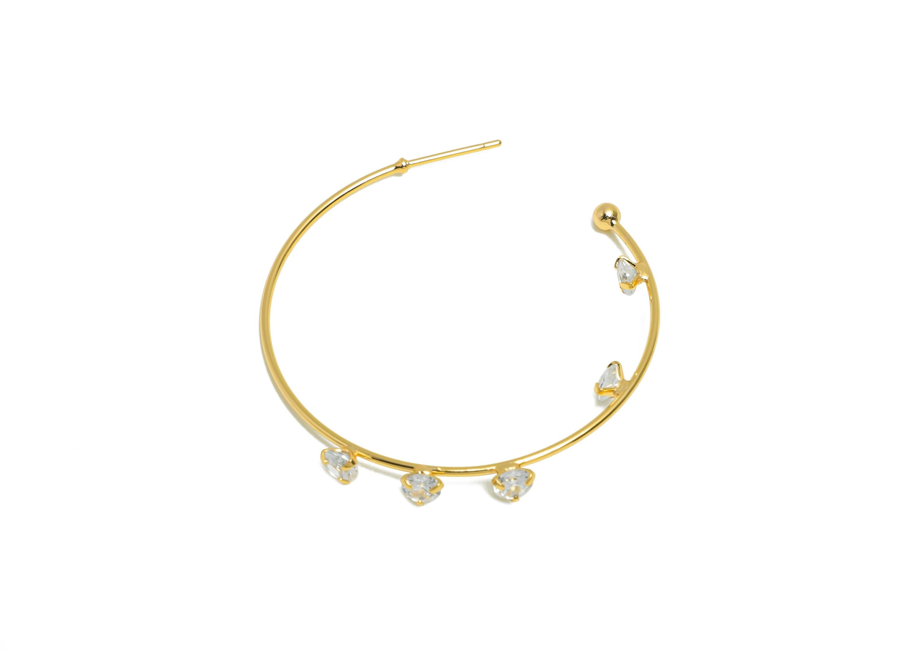 Brass CZ Hoop Earring Stud - Brass Cubic Zircon Earring Stud - Dainty Gold Earring Hoop Post - 18K Real Gold Plated - 42x46x4mm - RGP10792 - DOMEDBAZAAR