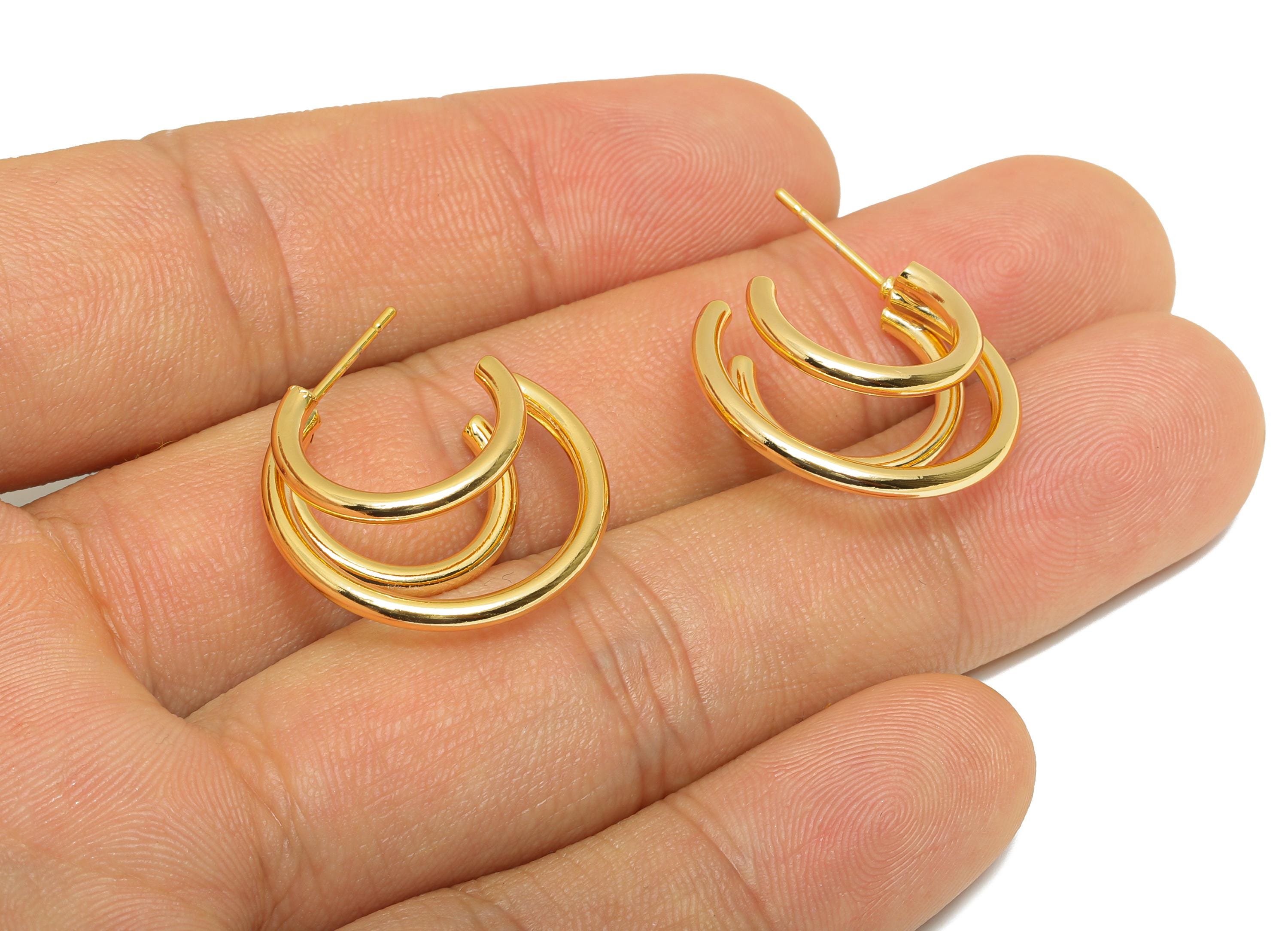 Brass Hoop Earring Post - Open Hoop C Stud Earring - Double Hoop Earring Stud - Everyday Earring - 18K Real Gold Plating -41x31x2mm-RGP10797 - DOMEDBAZAAR