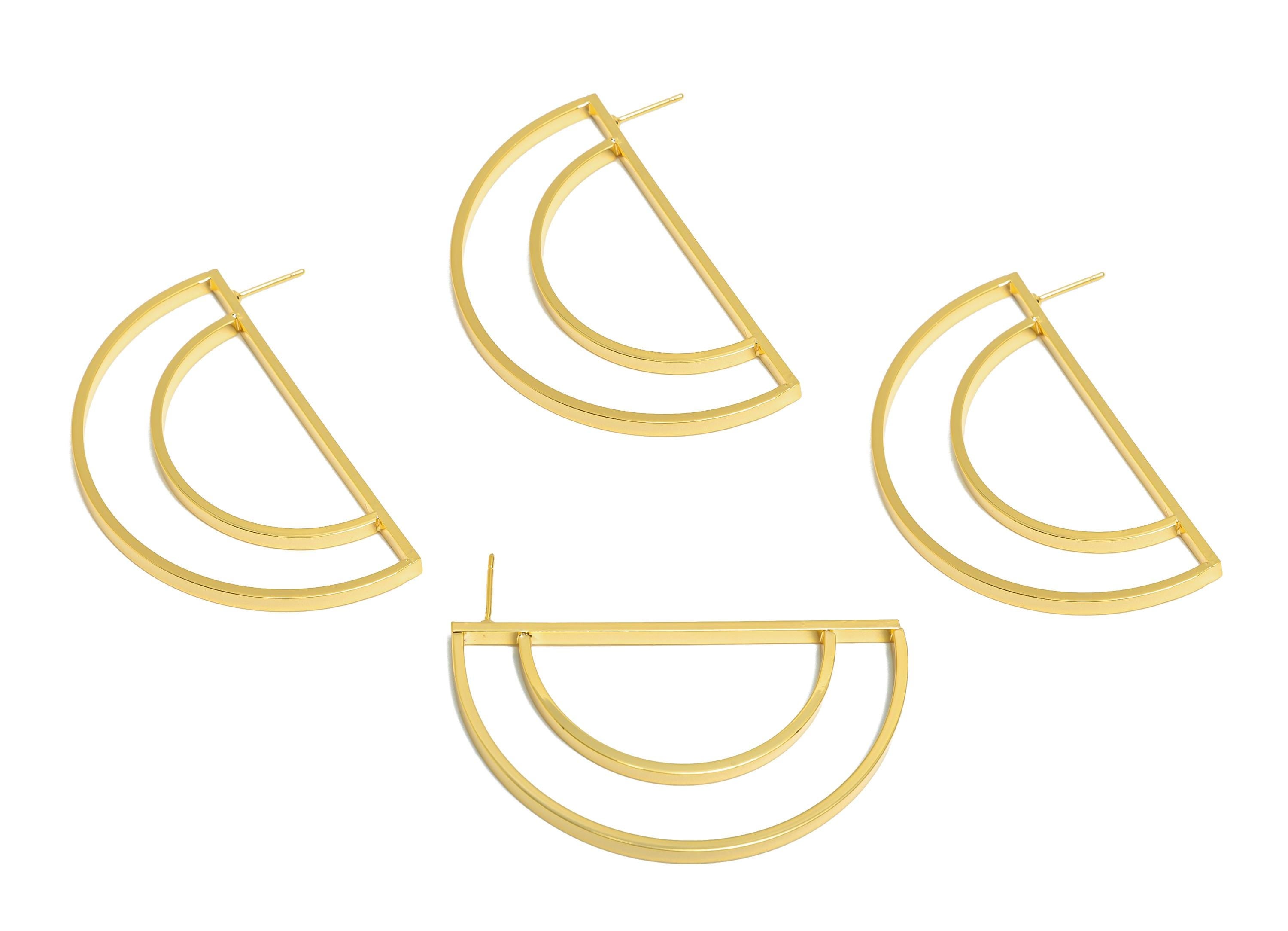 Brass Half Circle Earring Stud - Brass Half Moon Outline Earring Post - Brass Geometry Minimalist -18K Real Gold Plating - 7x5x1mm-RGP10795 - DOMEDBAZAAR