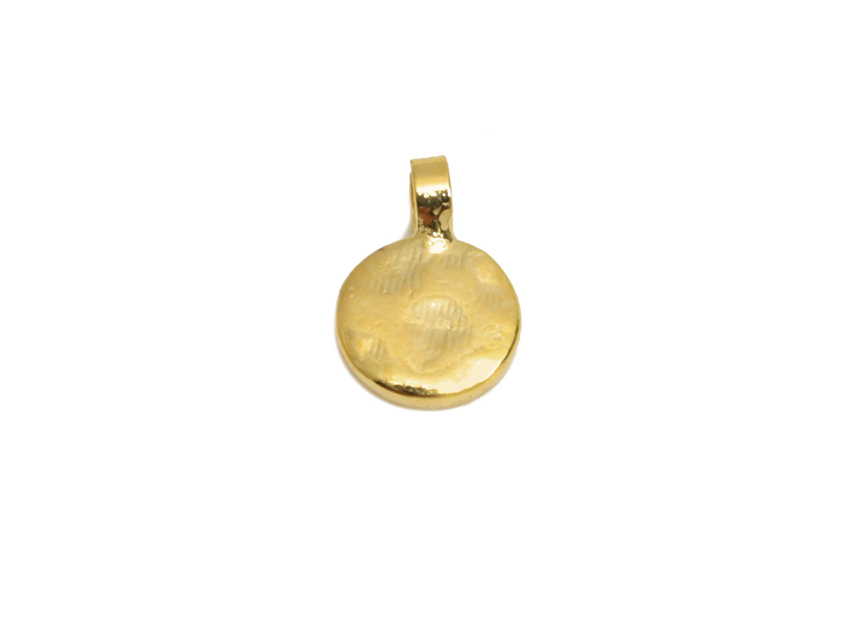 Gold Brass Round Charms - Hammered Boho Round Charm Pendant - DIY Necklace Jewelry Component - 18K Real Gold Plated - 5.98x4x2mm - RGP11014 - DOMEDBAZAAR