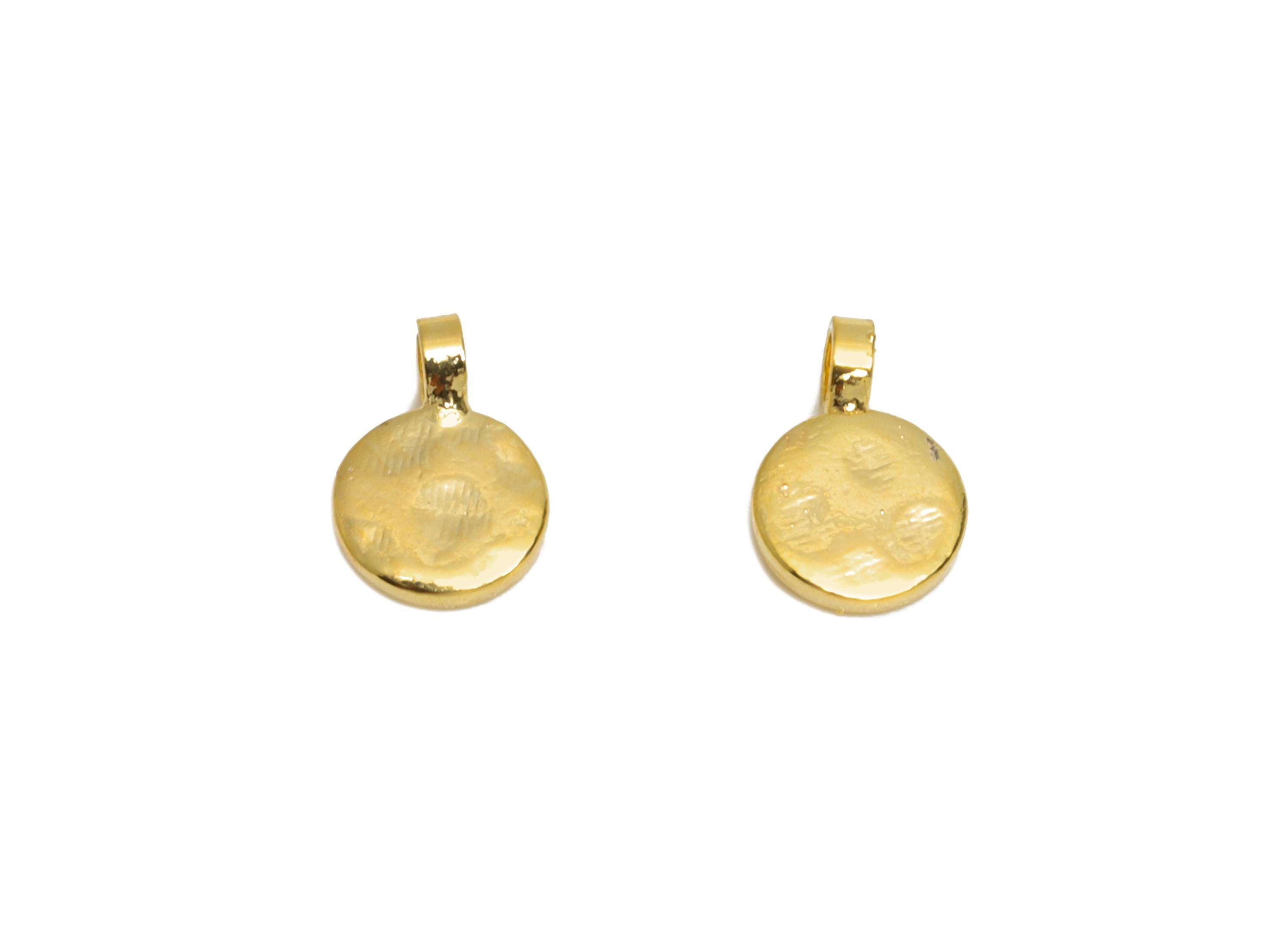 Gold Brass Round Charms - Hammered Boho Round Charm Pendant - DIY Necklace Jewelry Component - 18K Real Gold Plated - 5.98x4x2mm - RGP11014 - DOMEDBAZAAR