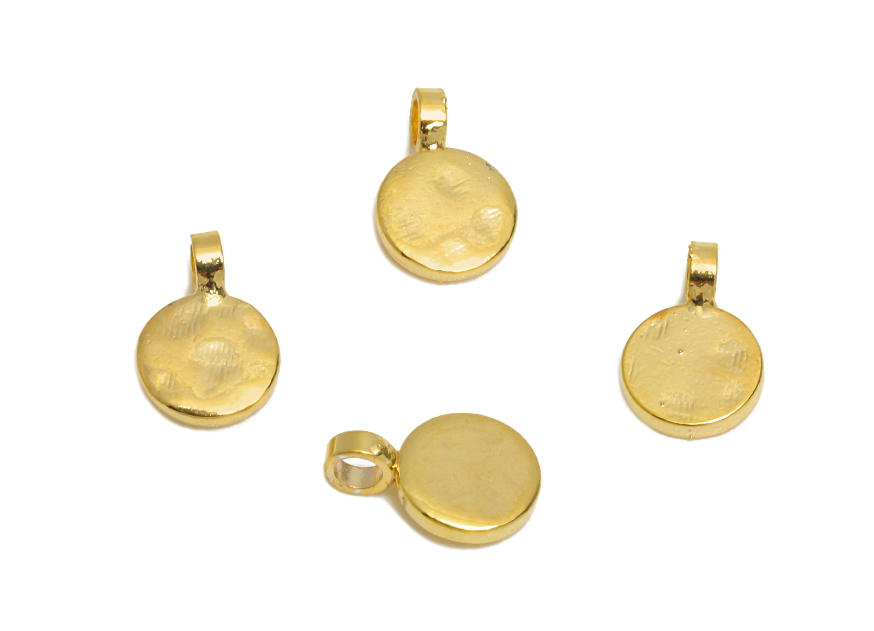 Gold Brass Round Charms - Hammered Boho Round Charm Pendant - DIY Necklace Jewelry Component - 18K Real Gold Plated - 5.98x4x2mm - RGP11014 - DOMEDBAZAAR