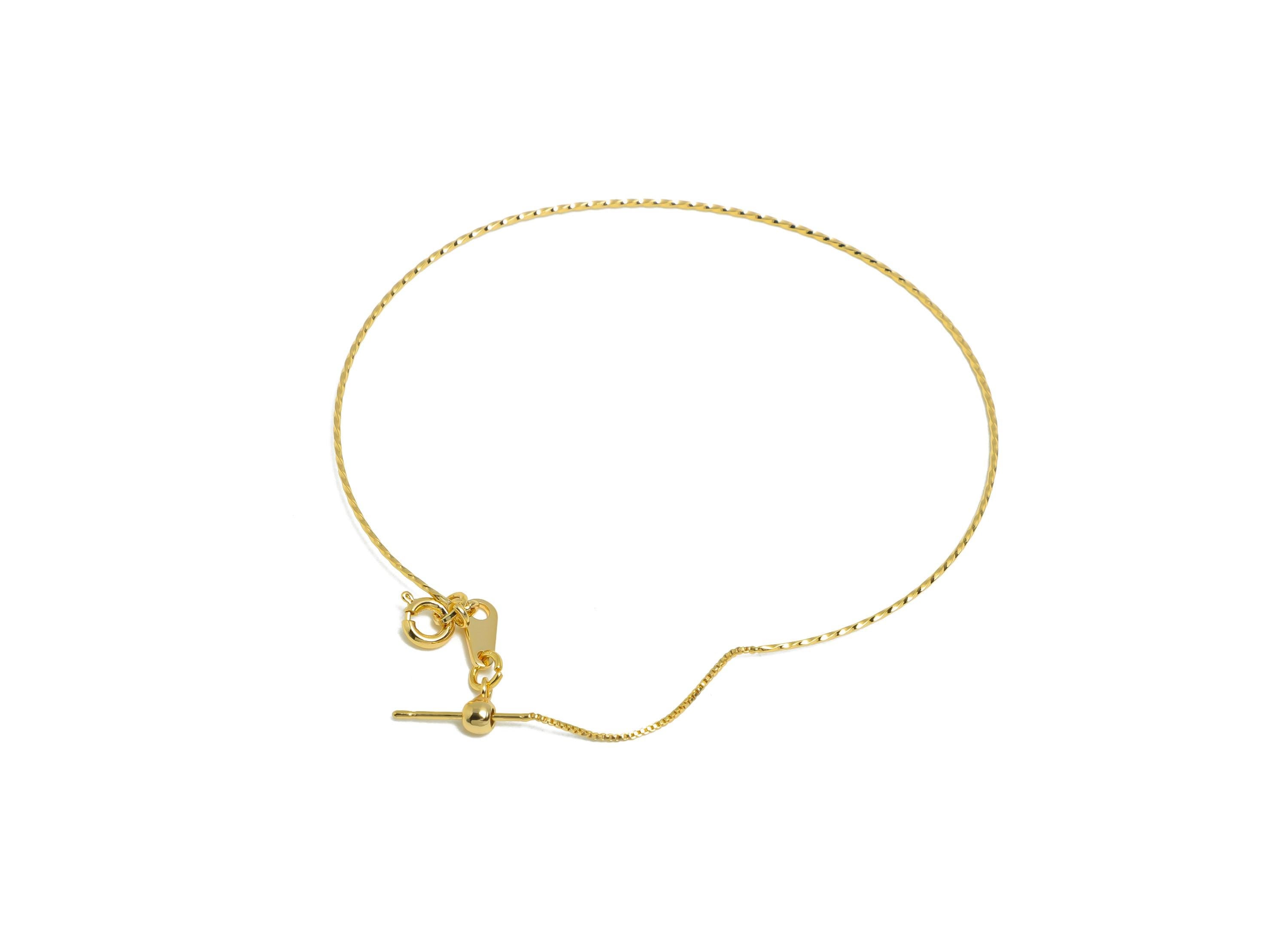 Brass Customizable Bracelet Base - Brass 0.7mm Beading Bracelet - Adjustable Rubber Stopper - 18K Real Gold Plating - 63x58x0.7mm - RGP10907