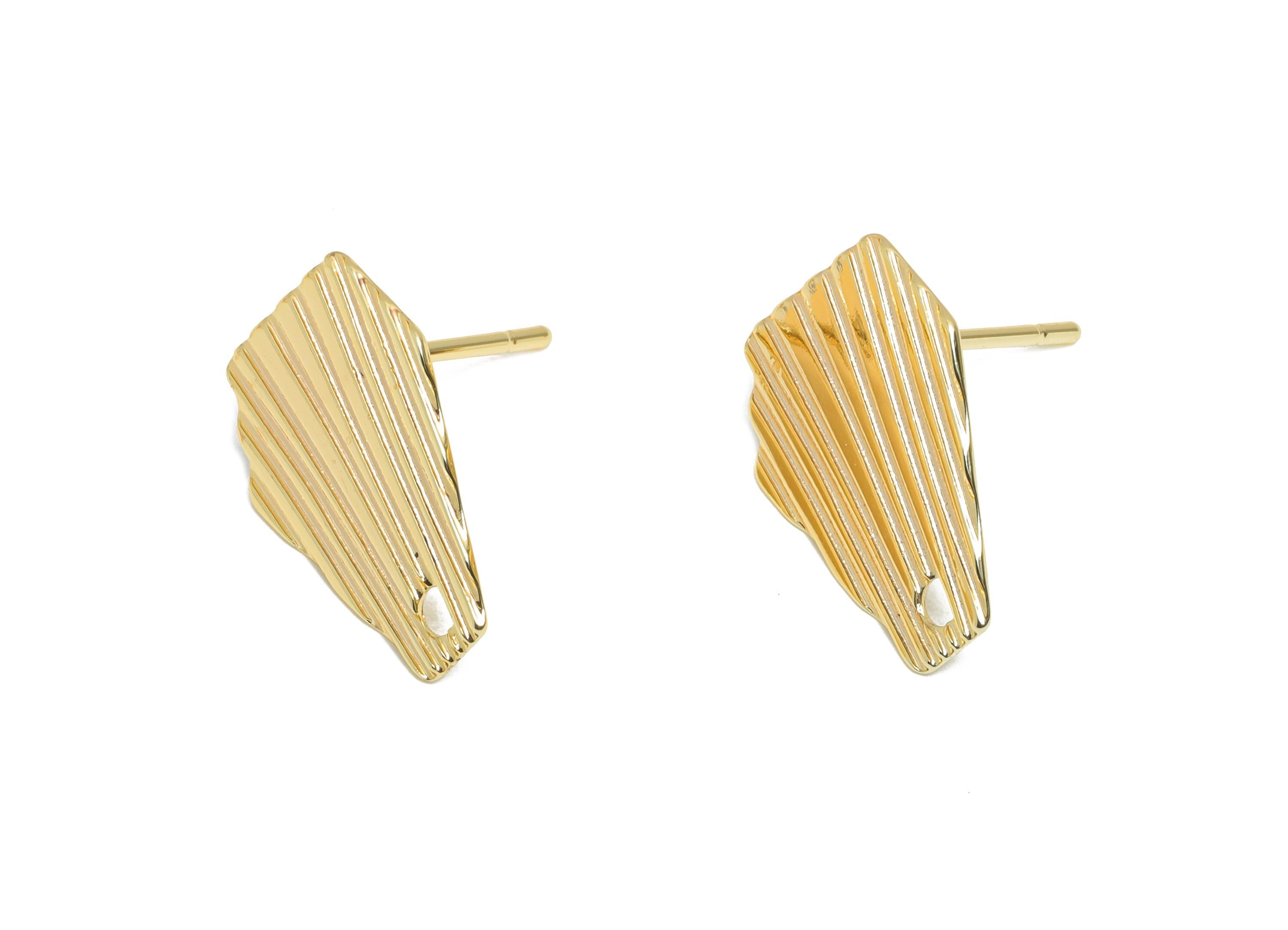 Brass Textured Earring Post - Brass Geometry Stud Earring - Brass Base Earring Stud With Hole - 18K Real Gold Plating - 15x11x1mm - RGP10429 - DOMEDBAZAAR