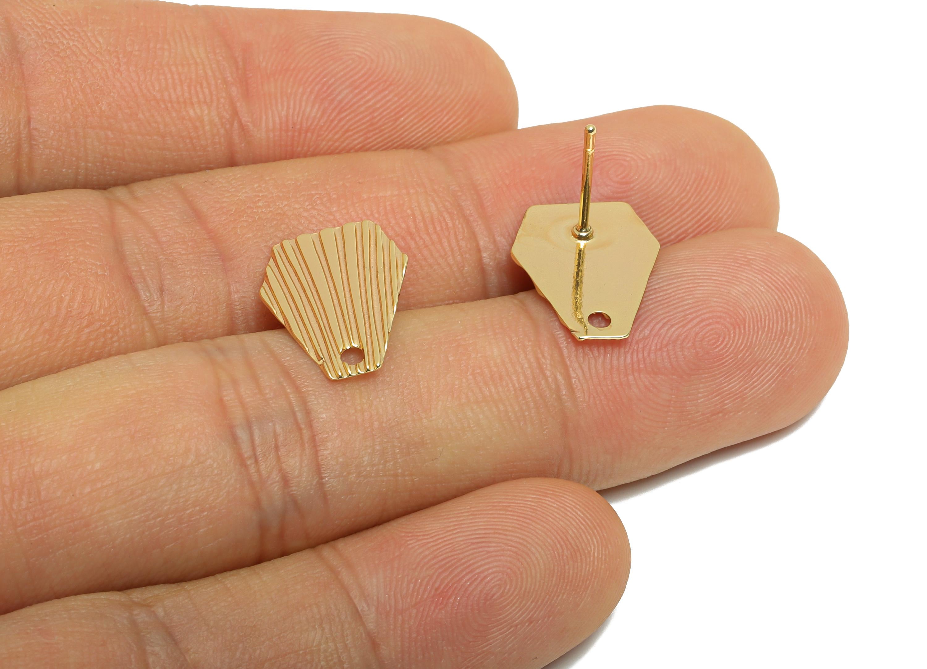 Brass Textured Earring Post - Brass Geometry Stud Earring - Brass Base Earring Stud With Hole - 18K Real Gold Plating - 15x11x1mm - RGP10429 - DOMEDBAZAAR