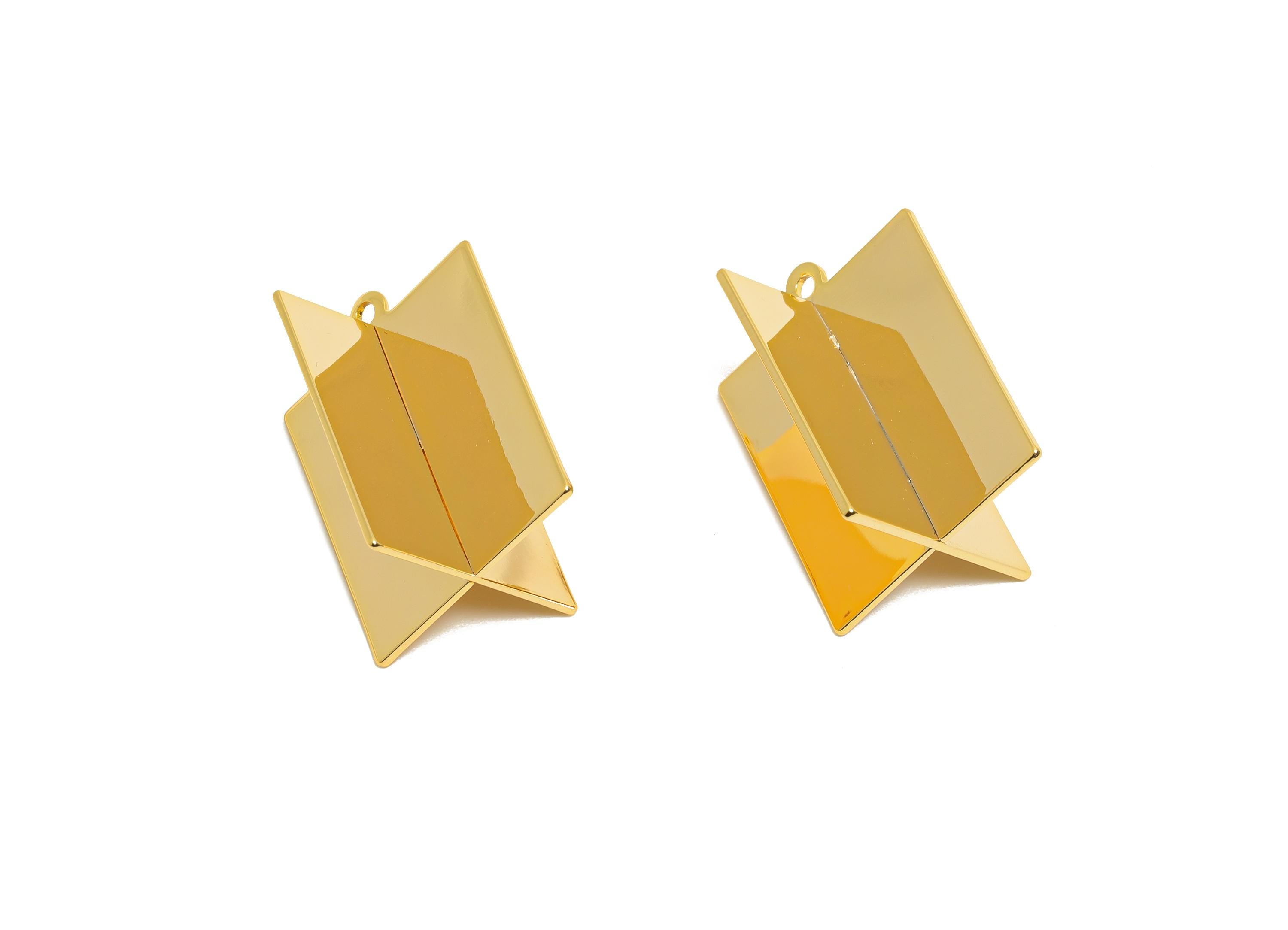 Brass Geometric Gold Pendant - Brass Modern Jewelry Charm - DIY Bold Geometric Abstract Pendant - 18K Real Gold Plated - 22x6x1mm-RGP10796 - DOMEDBAZAAR