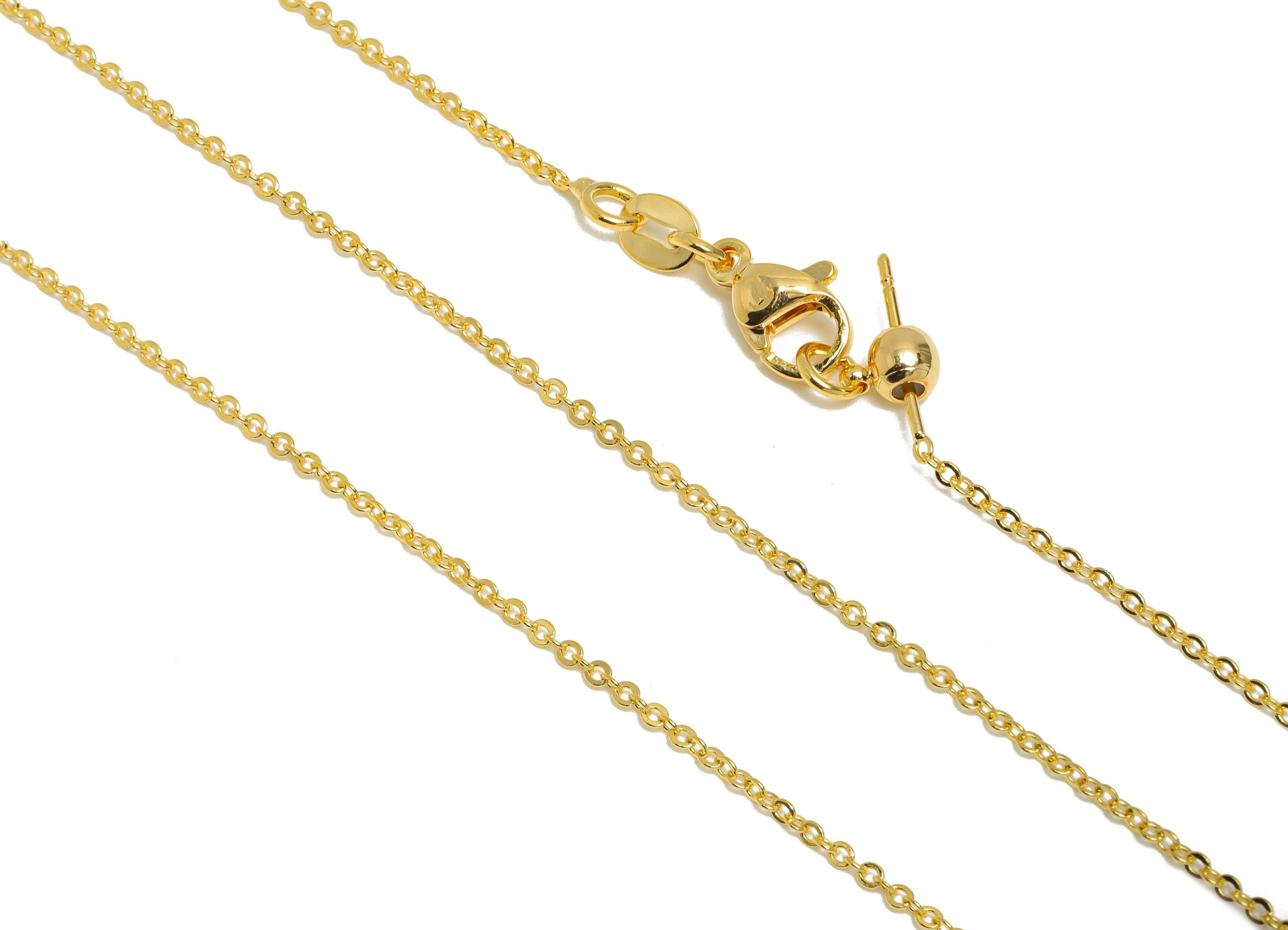 47cm Brass Cable Necklace Chain - Adjustable Finished Chain - Delicate Gold Necklace - Ball Rubber Stopper Nuts - 18K Gold Plated - RGP10436