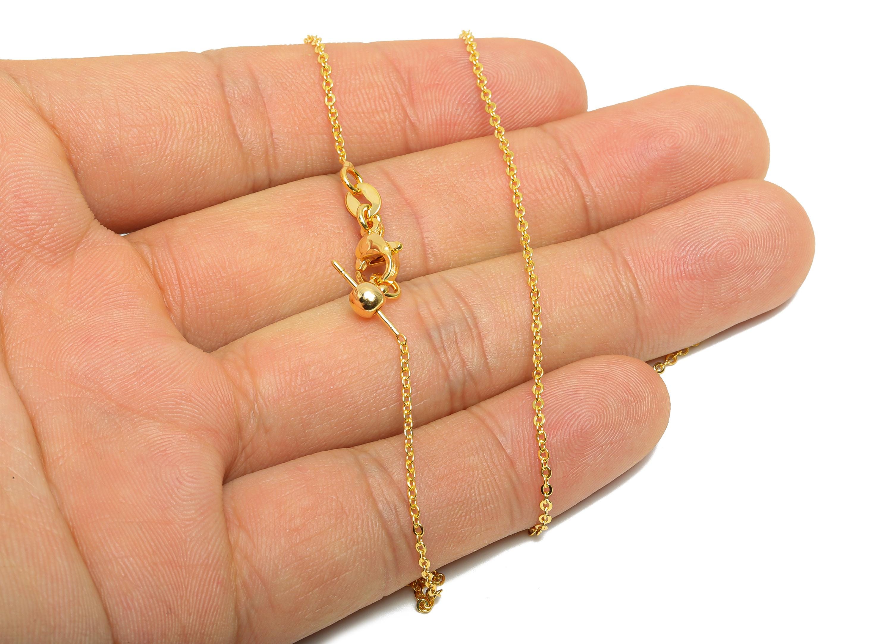 47cm Brass Cable Necklace Chain - Adjustable Finished Chain - Delicate Gold Necklace - Ball Rubber Stopper Nuts - 18K Gold Plated - RGP10436