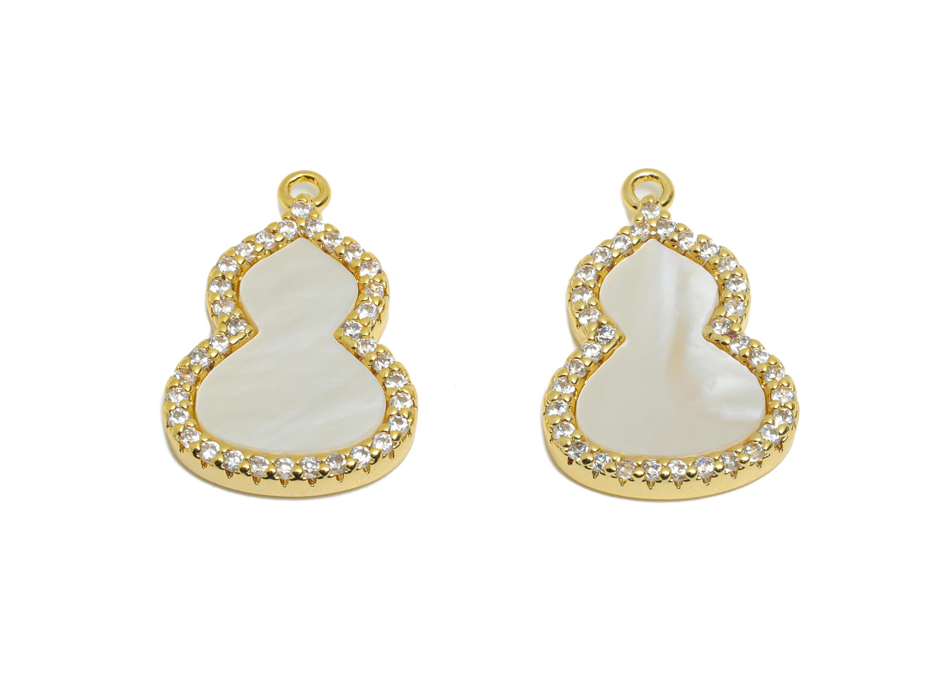 Brass Gourd Pendant - Brass Shell Cubic Zircon Charm for Necklace - Sparkling Gourd Pendant - 18K Real Gold Plating - 15.9x17x3mm - RGP10965 - DOMEDBAZAAR